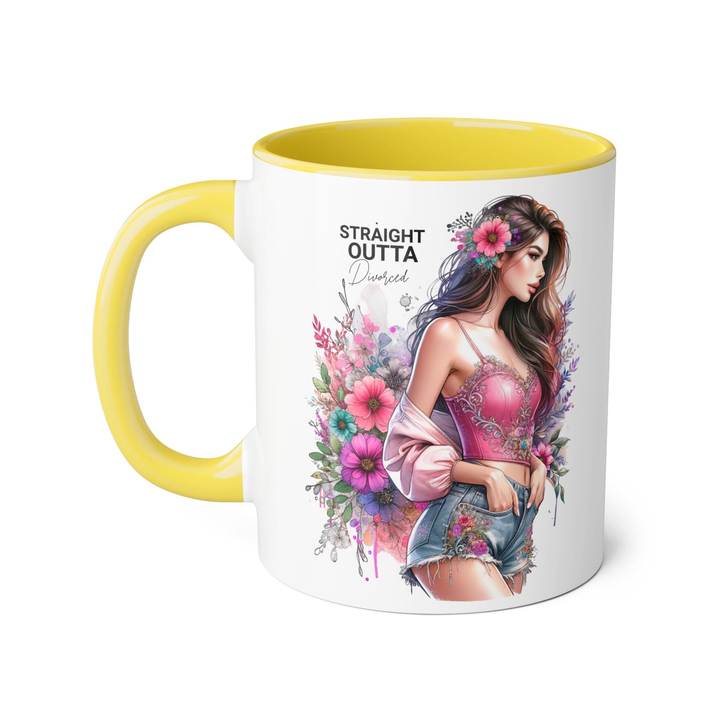 Straight Outta Divorced Humoristic Floral-Inspired Accent Mug, Perfect for Gifts, Home Decor, Coffee Lovers, Tea Enjoyers