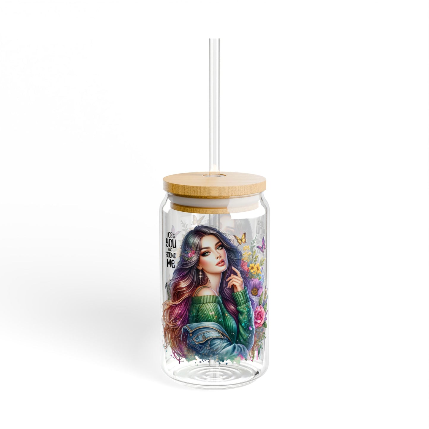 Lost You and Found Me Charming Floral Sipper Glass - Eco-Friendly Drinking Jar with Straw, Perfect Gift for Nature Lovers, Summer Parties, and Home Decor