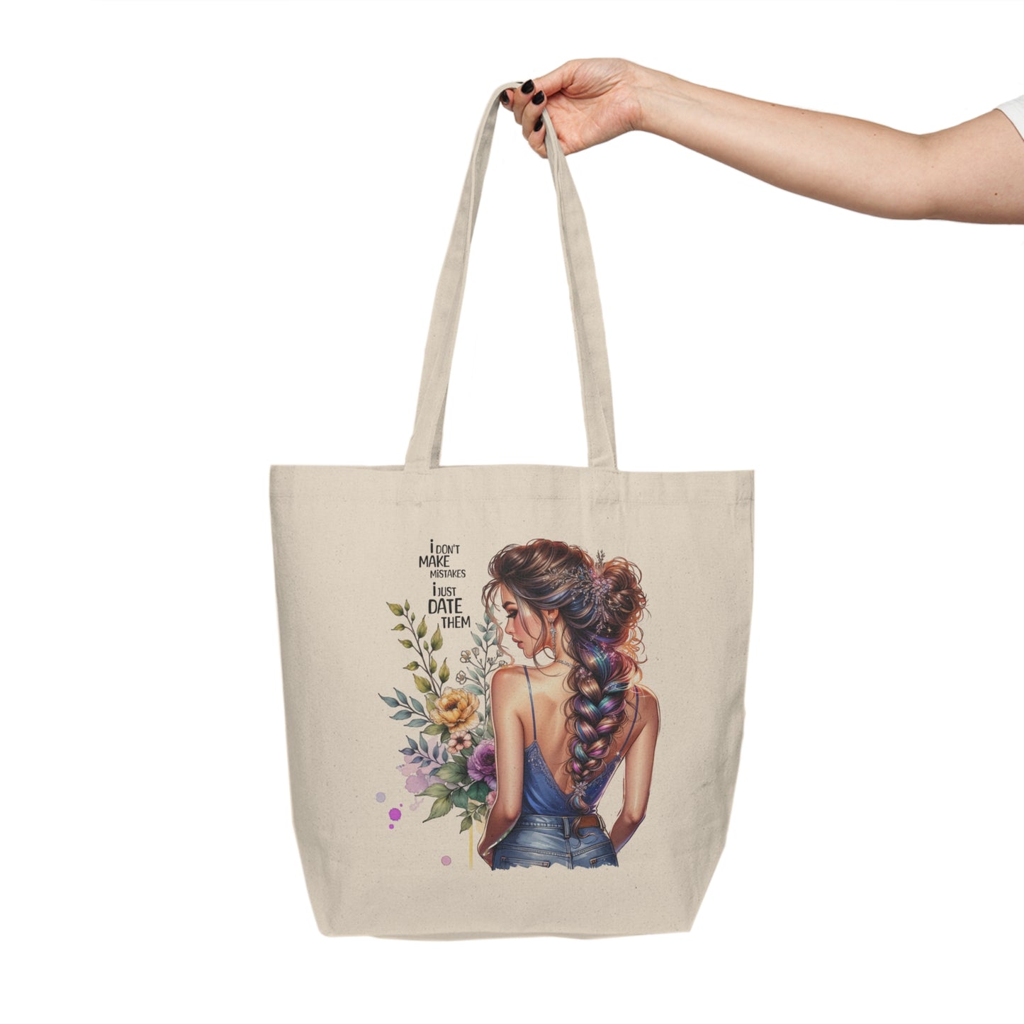I Don`t Make Mistakes, I Just Date Them Beautiful Floral Canvas Shopping Tote, Stylish Grocery Bag, Eco-Friendly Tote, Gift for Her, Nature Lover Bag, Everyday Use