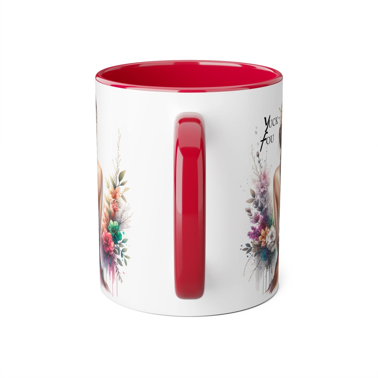 Floral Accent Mug with Yuck Fou Design – Gift for Coffee Lovers, Unique Home Decor, Flower Art Mug, Personalized Drinkware, Boho Style