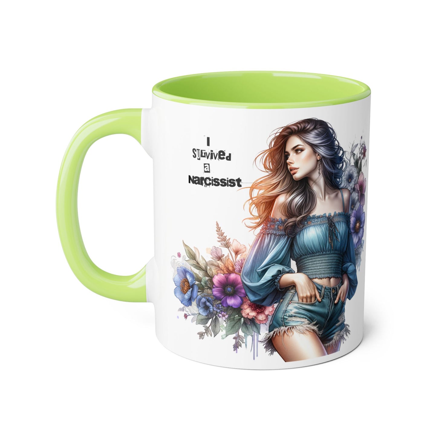 I Survived a Narcissist Accent Mug, Inspirational Coffee Cup, Unique Gift for Survivors, Floral Design, Self-Care Drinkware