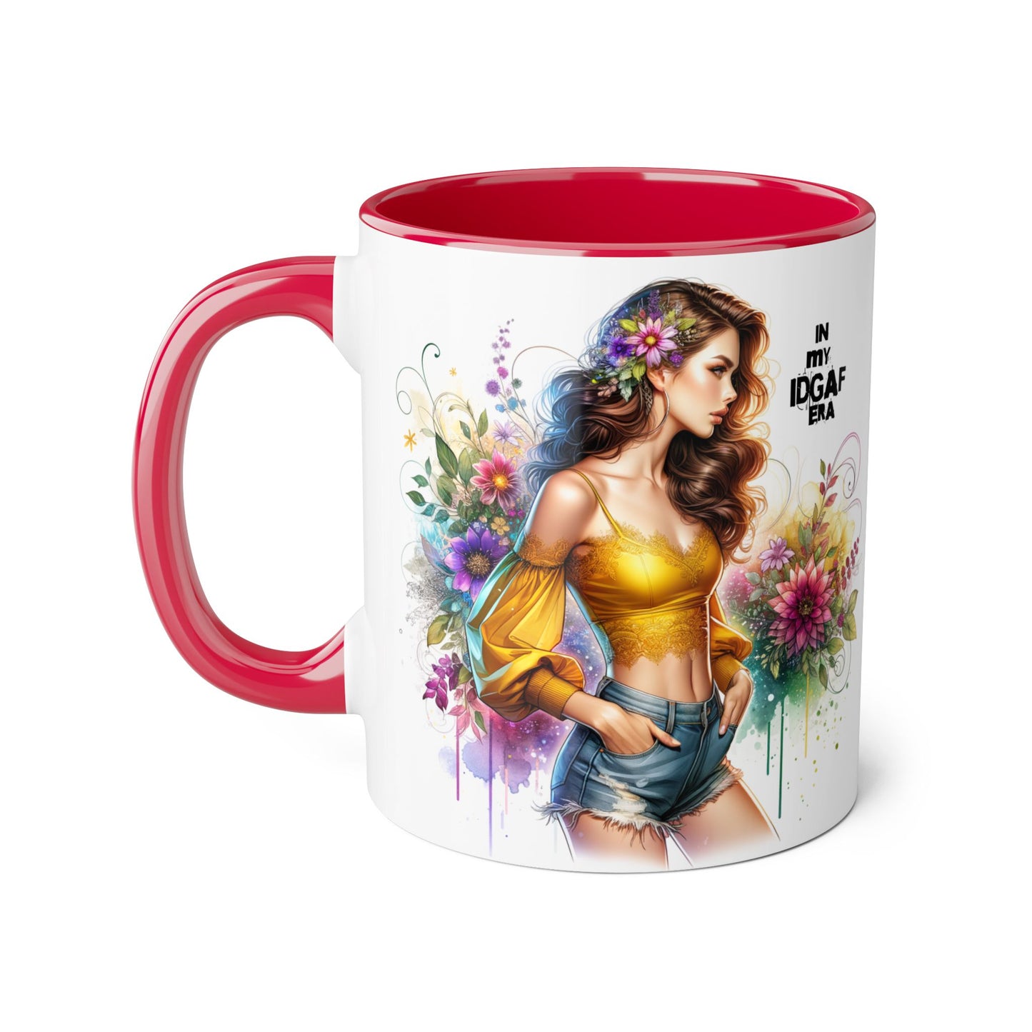 Edgy Floral Accent Mug, Inspirational Coffee Cup, Unique Gift for Her, IDGAF Mug, Boho Style Drinkware