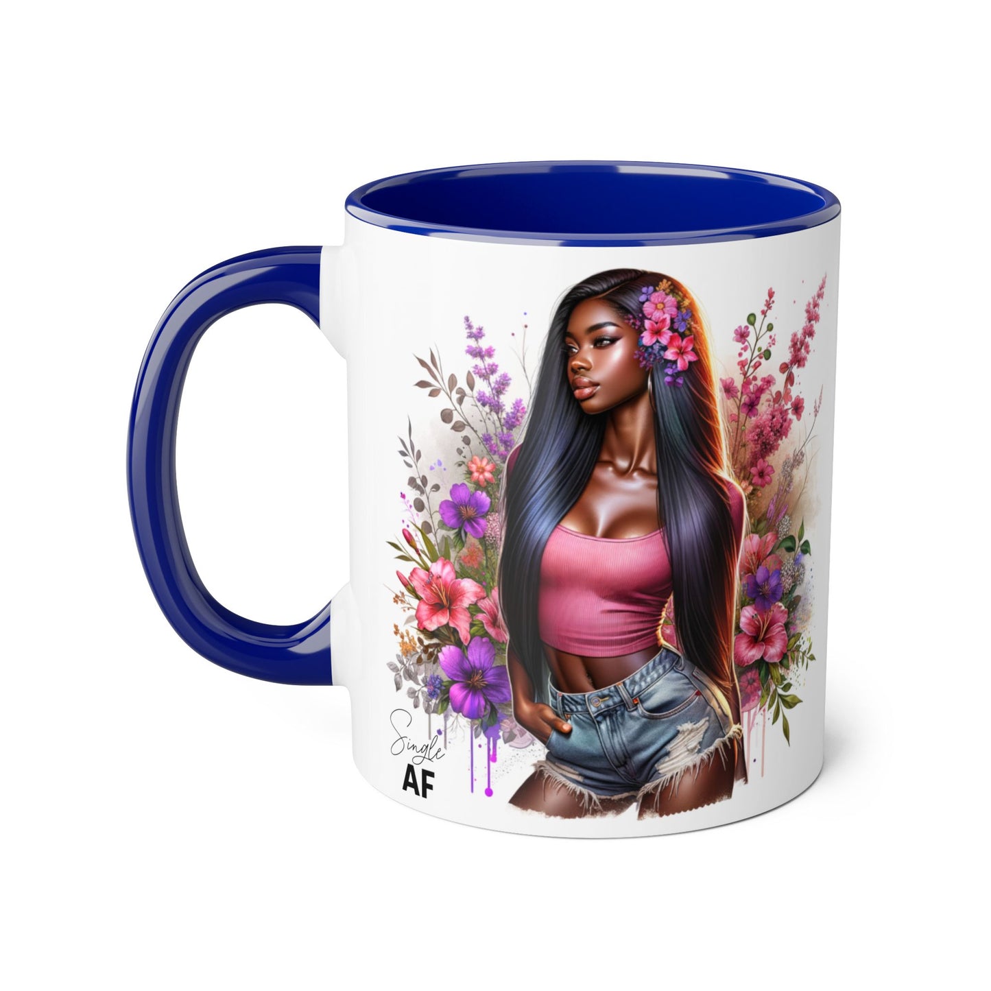 Single AF Floral Portrait Accent Mug, Unique Gift for Coffee Lovers, Home Decor, Self-Care, Birthday, Floral Art Mug, Artistic Coffee Cup