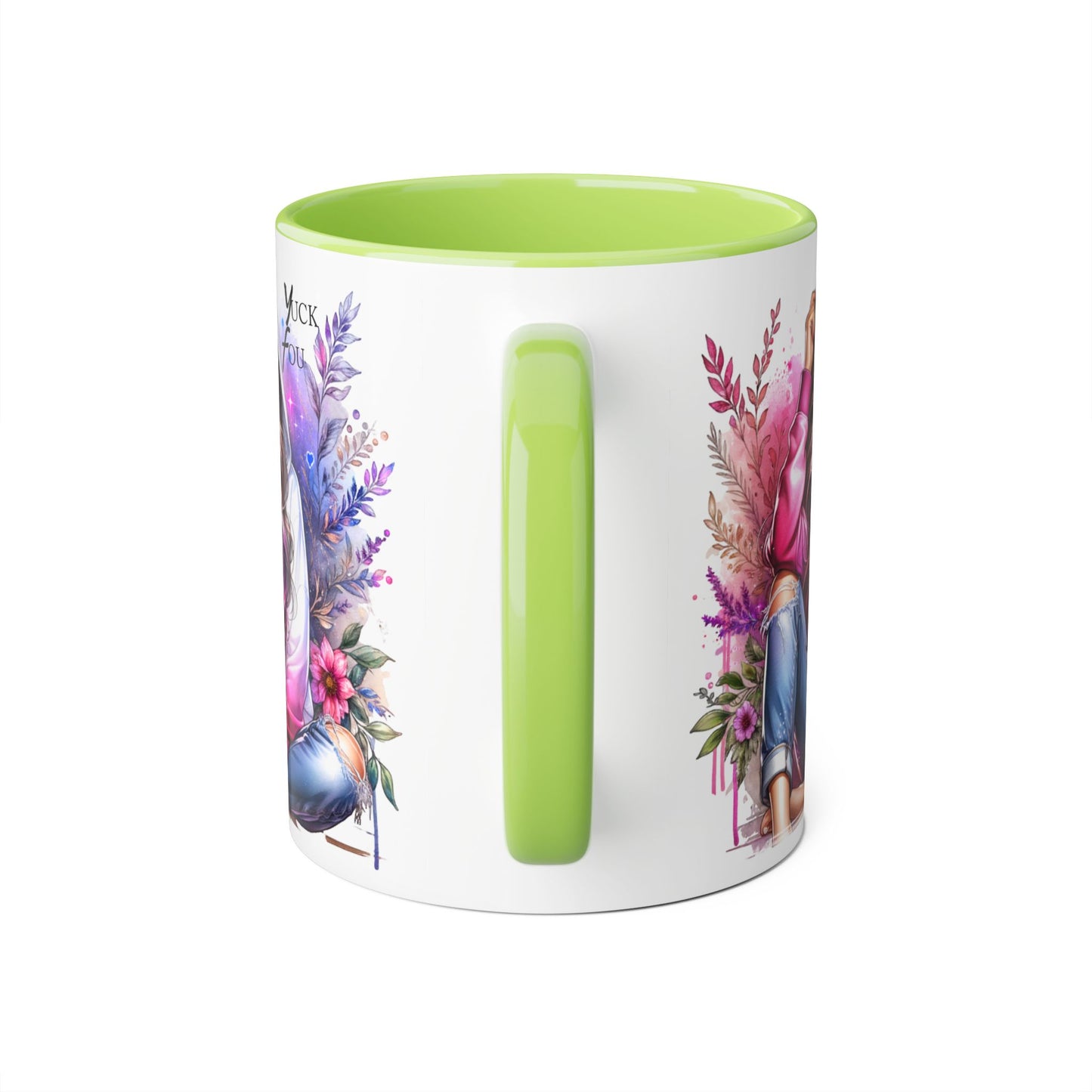 Yuck Fou Chic Floral Accent Mug, Inspirational Coffee Cup, Gift for Her, Relaxing Tea Mug, Boho Style Drinkware, Unique Home Decor