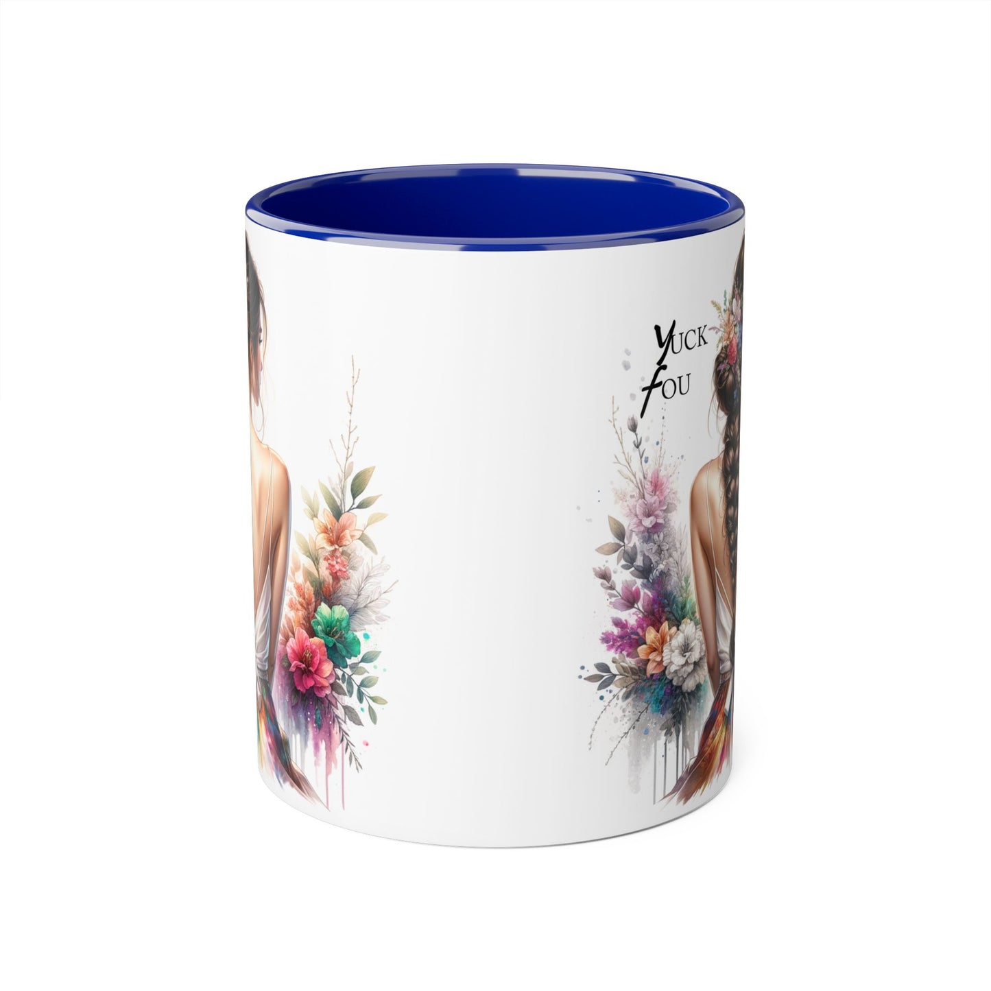 Floral Accent Mug with Yuck Fou Design – Gift for Coffee Lovers, Unique Home Decor, Flower Art Mug, Personalized Drinkware, Boho Style