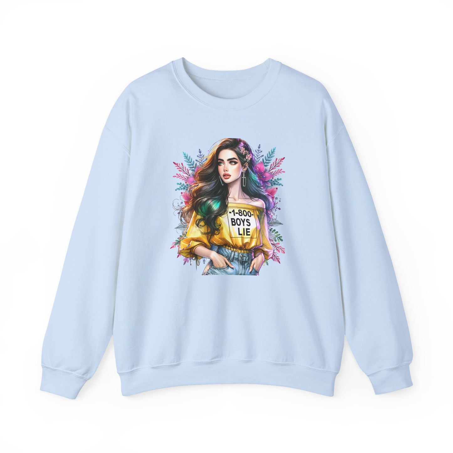 1-800-Boys-Lie Colorful Graphic Crewneck Sweatshirt - 'Boys Lie' Design, Unisex Sweatshirt, Trendy Gift, Casual Wear, Comfortable Outfit