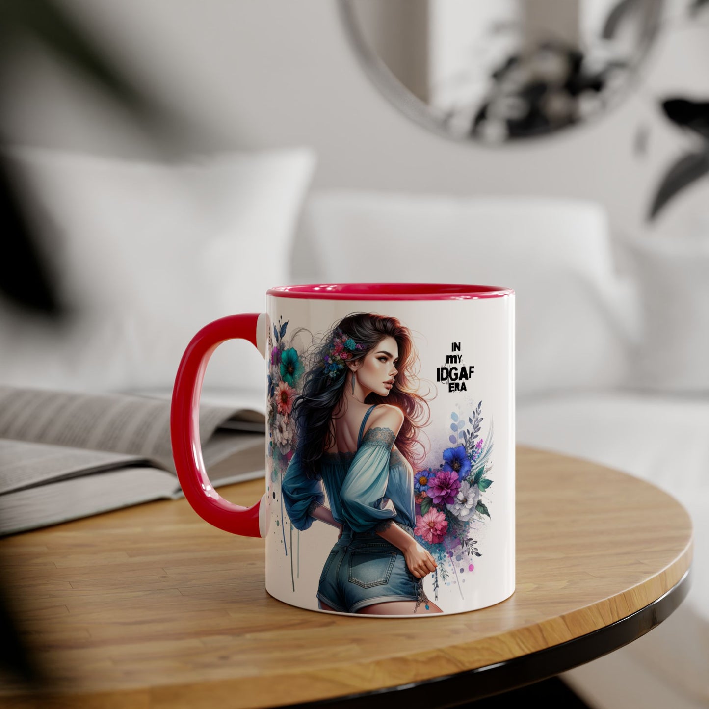 Bold Floral Accent Mug, 11oz | In My IDGAF Era, Ideal for Coffee Lovers, Gift for Her, Boho Decor, Motivational Gift