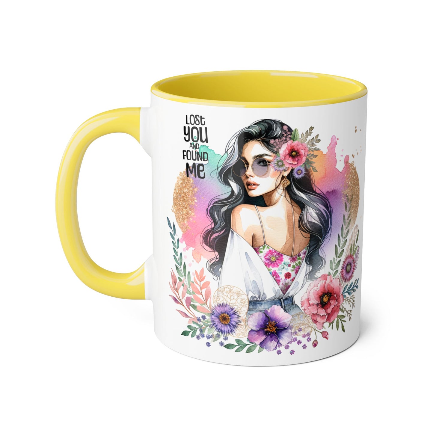 Lost You and Found Me Bohemian Floral Accent Mug, Inspirational Coffee Cup, Gift for Her, Self-Care Essentials, Unique Home Decor, Personalized Drinkware