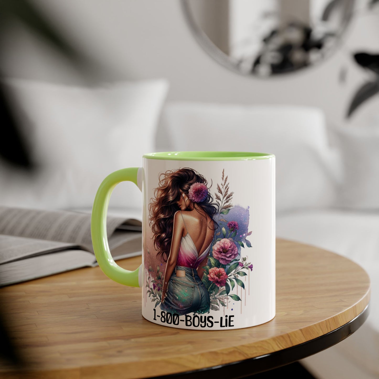 1-800-BOYS-LIE Floral Glam Accent Mug - 11oz Cool Coffee Cup for Stylish Sips, Perfect for Gifts, Parties, or Everyday Use