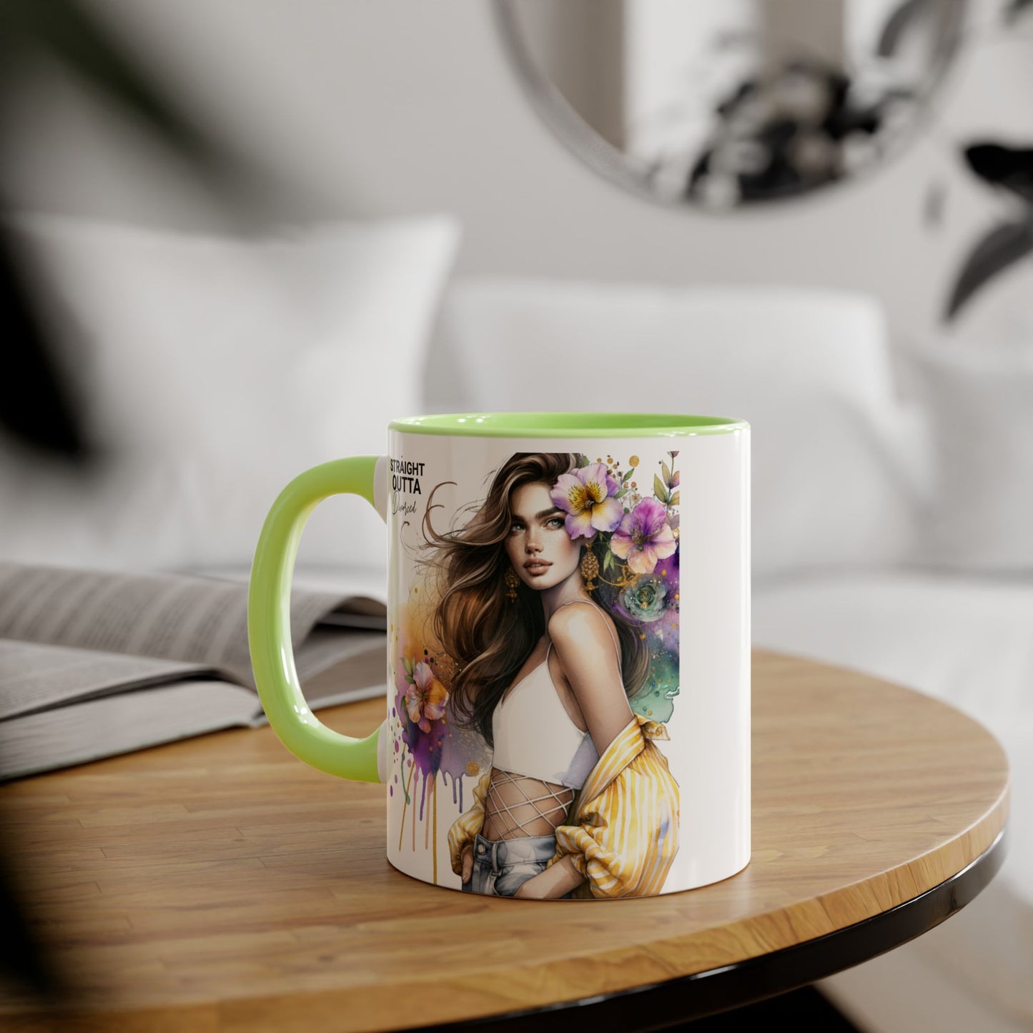 Straight Outta Divorced Humoristic Chic Floral Art Mug - Stylish Coffee Cup for Home or Office, Perfect Gift for Birthdays, Mother’s Day, or Coffee Lovers
