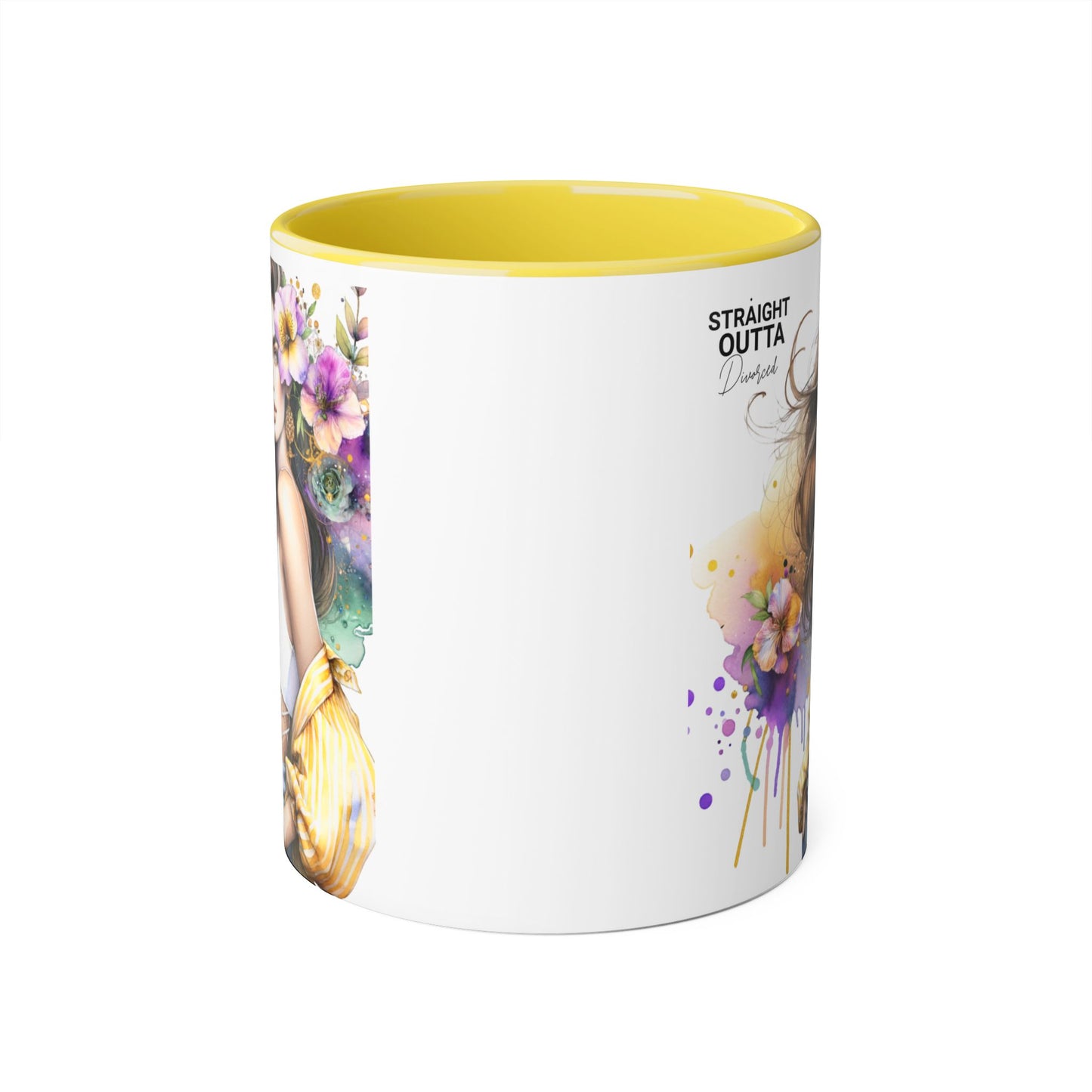 Straight Outta Divorced Humoristic Chic Floral Art Mug - Stylish Coffee Cup for Home or Office, Perfect Gift for Birthdays, Mother’s Day, or Coffee Lovers