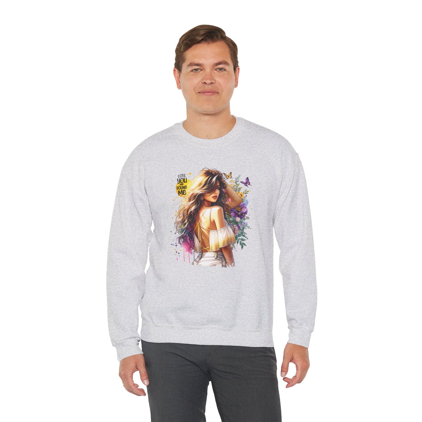 Lost You And Found Me Bohemian-Themed Crewneck Sweatshirt with Floral Design, Cozy Casual Wear, Gift for Her, Everyday Comfort, Family Gatherings, Spring Fashion