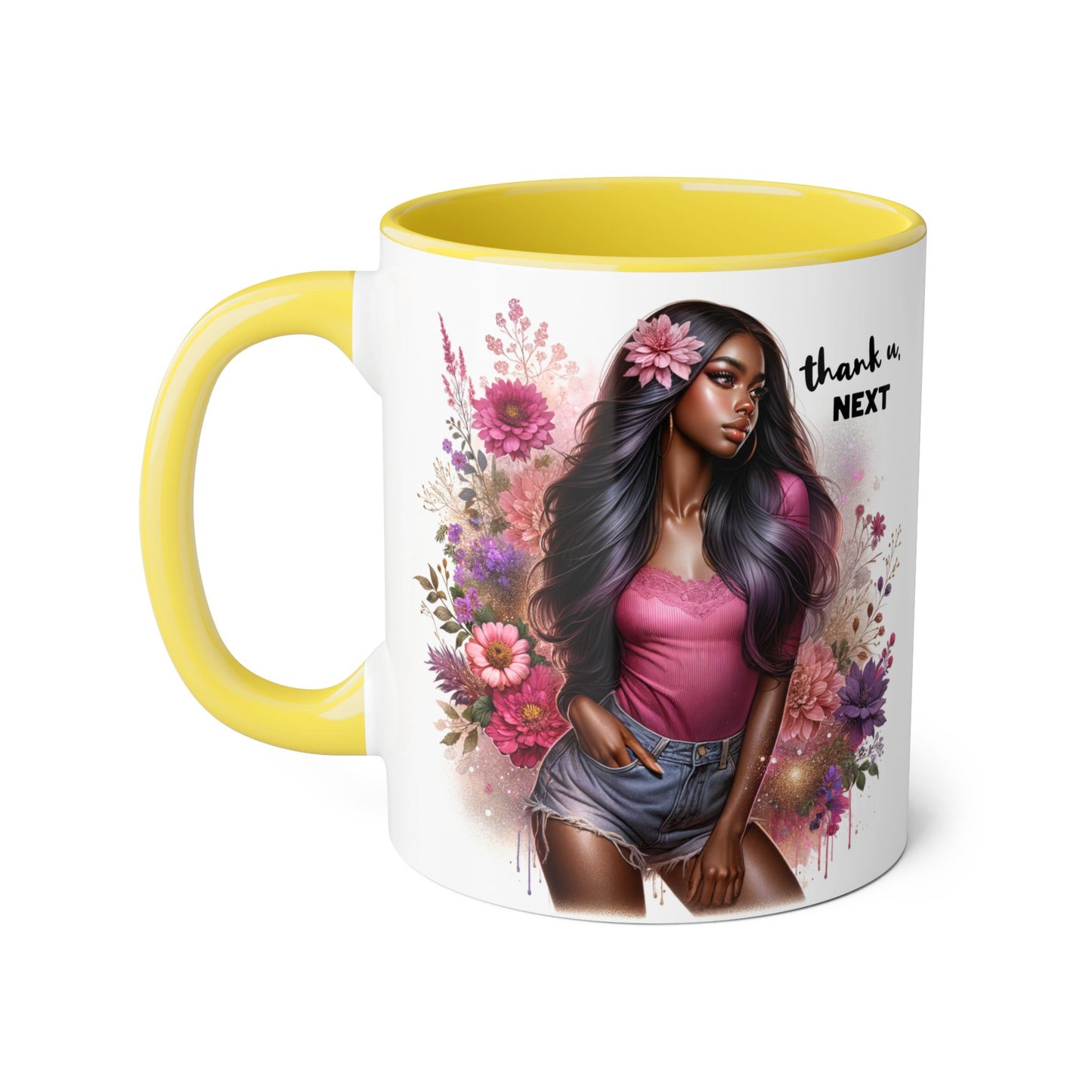 Thank U, Next Floral Artistic Accent Mug, Thank You Next Coffee Cup, Colorful Gift for Her, Boho Style Ceramic Mug, Unique Tea Mug