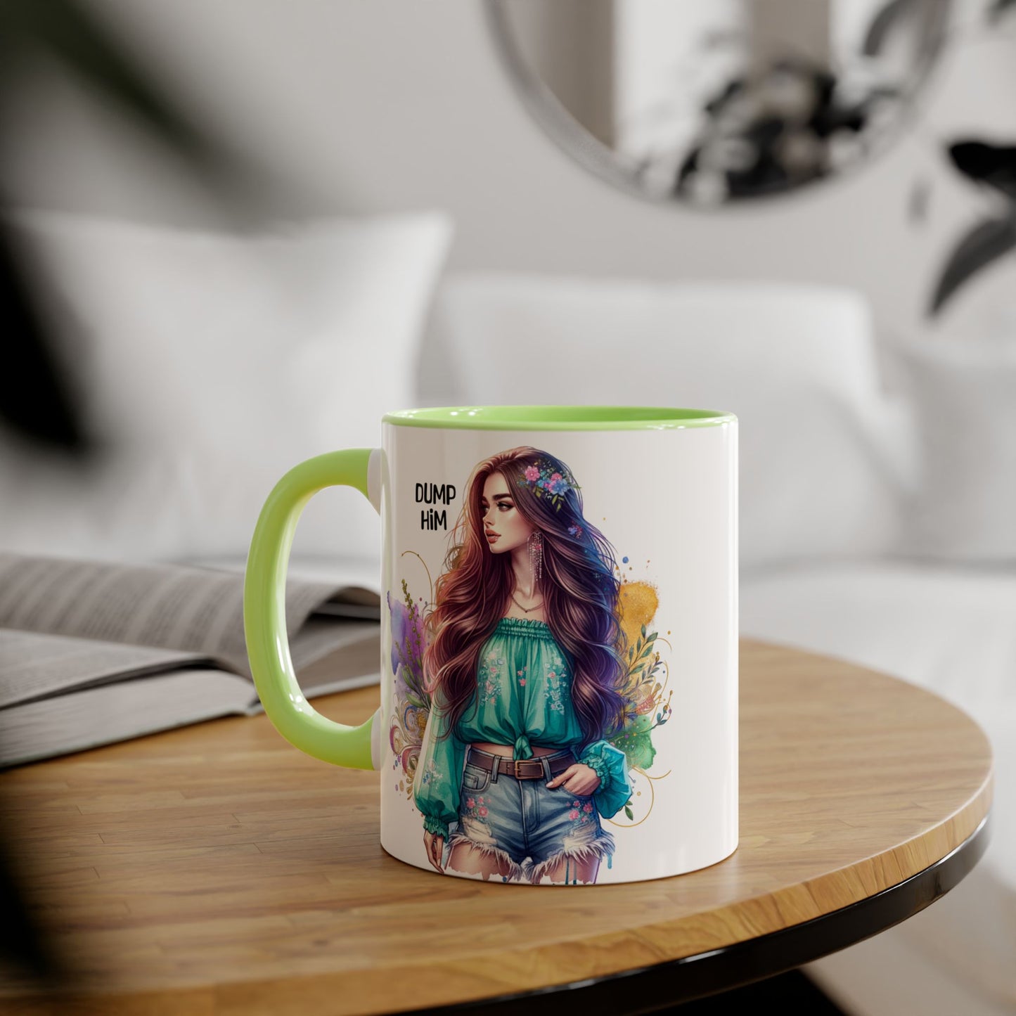 Colorful Dump Him Accent Mug, Inspirational Coffee Cup, Gift for Friends, Motivational Tea Mug, Fun Art Ceramic Cup