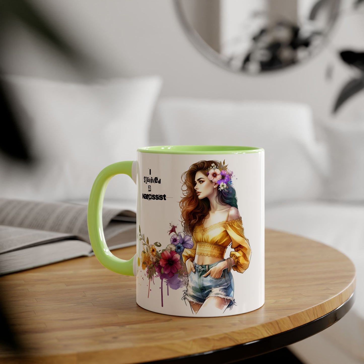 Empowering Accent Mug, Flower Art Coffee Cup, I Survived a Narcissist, Gift for Her, Inspirational Tea Mug, Self-Care