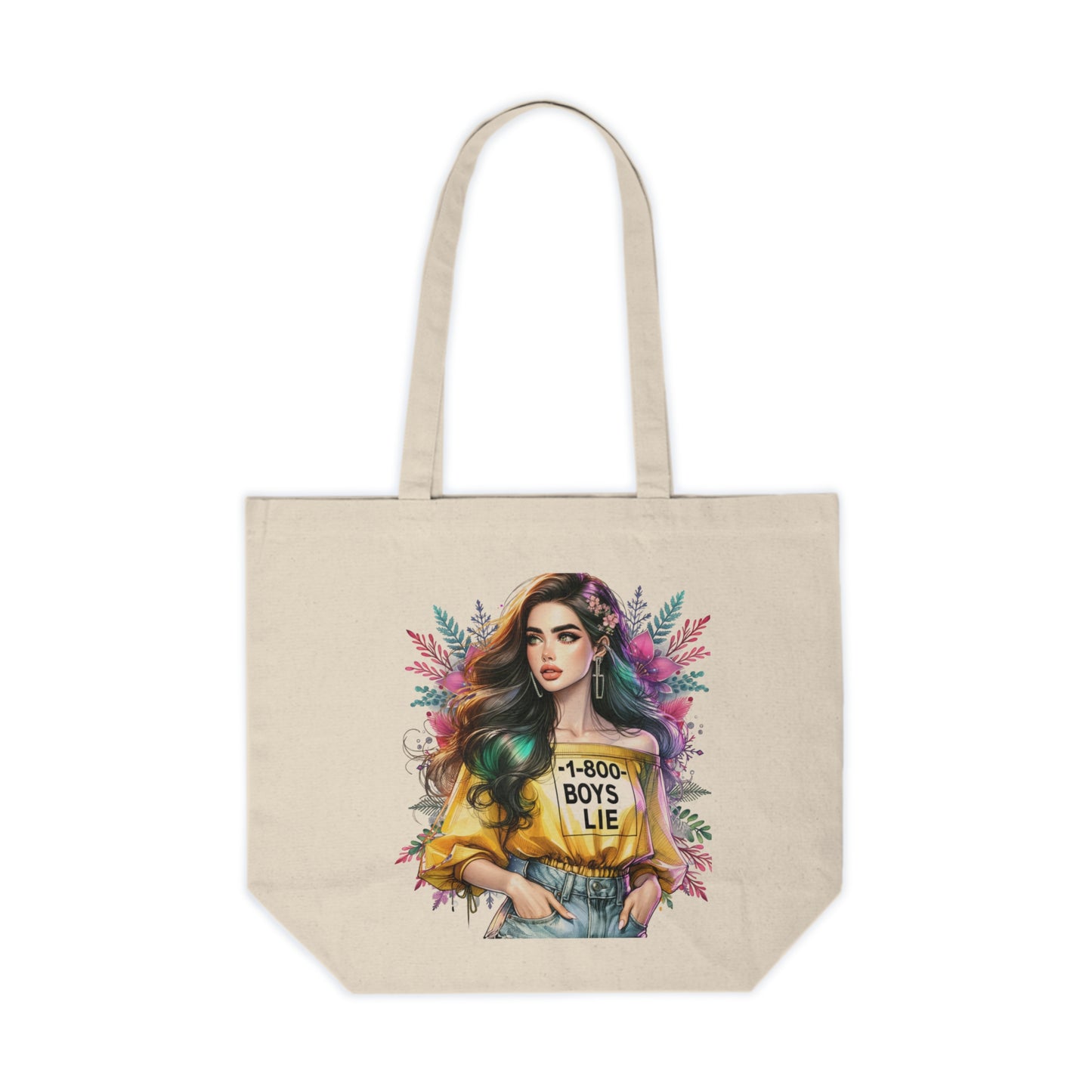 1-800-Boys-Lie Colorful Illustrated Canvas Tote Bag, Eco-Friendly Grocery Bag, Gift for Her, Stylish Beach Bag, Fun Shopping Tote
