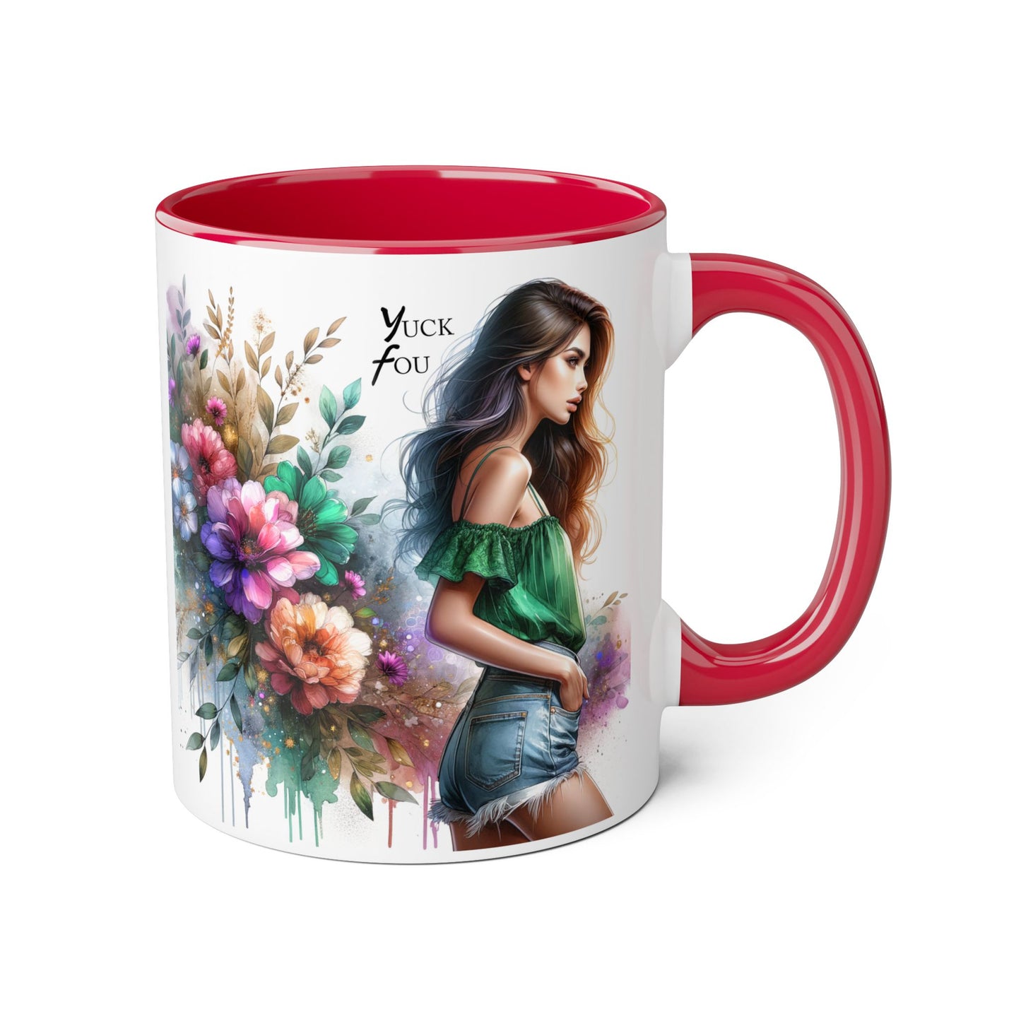Yuck Fou Floral Accent Mug, 11oz Ceramic Coffee Cup, Inspirational Gift, Home Decor, Unique Art Mug, Perfect for Coffee Lovers
