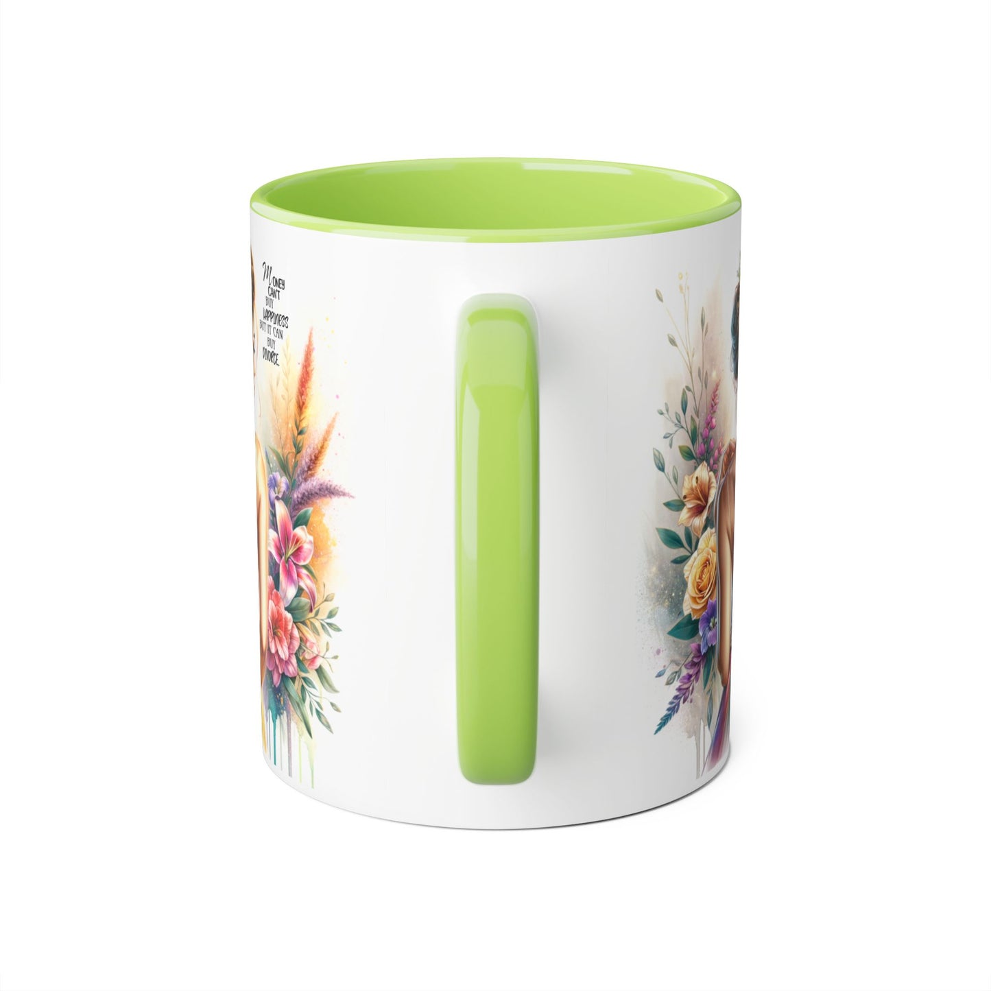 Money Can't Buy Happiness But It Can Buy Divorce Humoristic Beautiful Woman Floral Accent Mug, Inspirational Coffee Cup, Unique Gift, Art Lover Mug, Home Decor, Decorative Coffee Mug