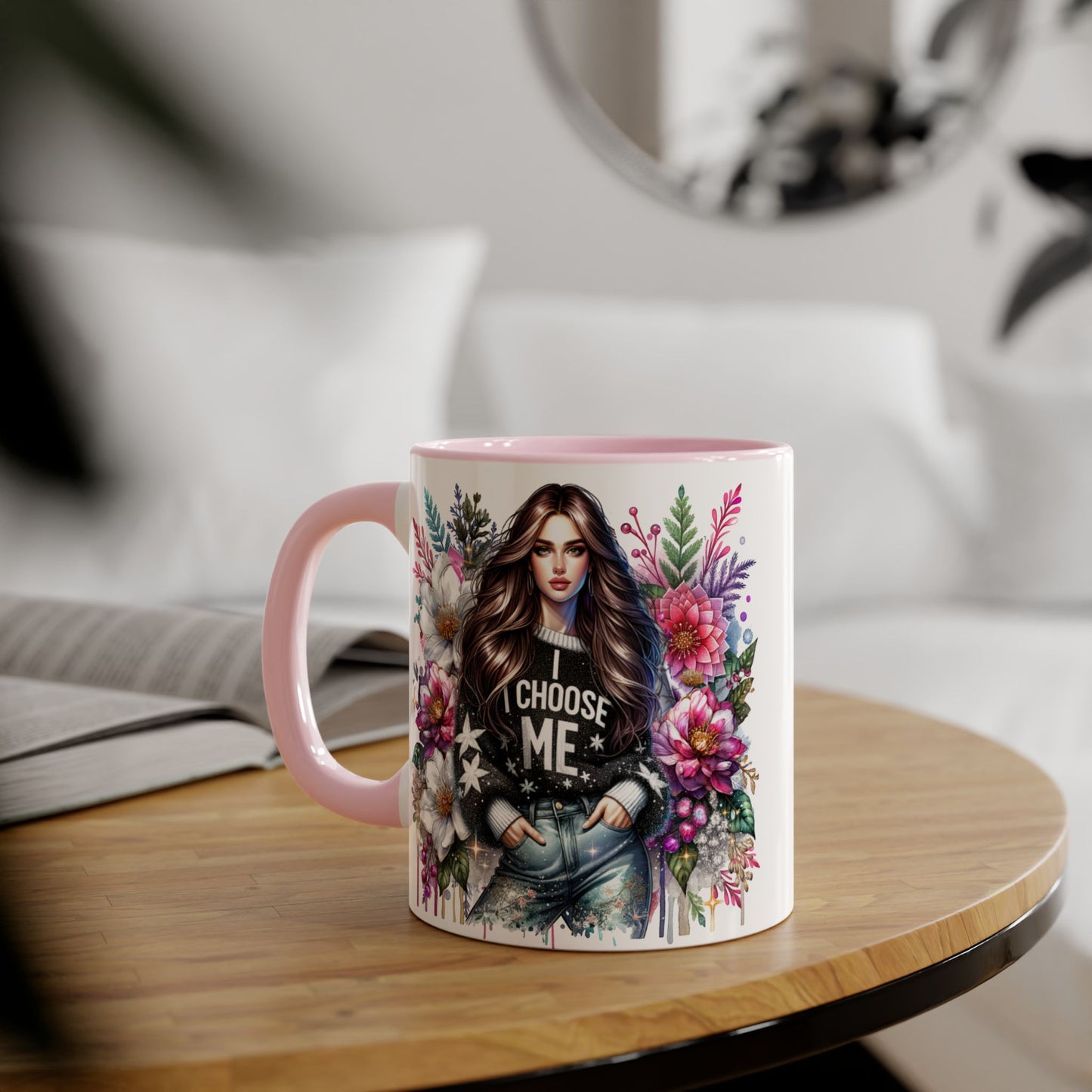 I Choose Me Beautiful Floral Accent Mug, Unique Coffee Cup Gift, Inspirational Drinkware, Thoughtful Present for Friends, Stylish Home Decor