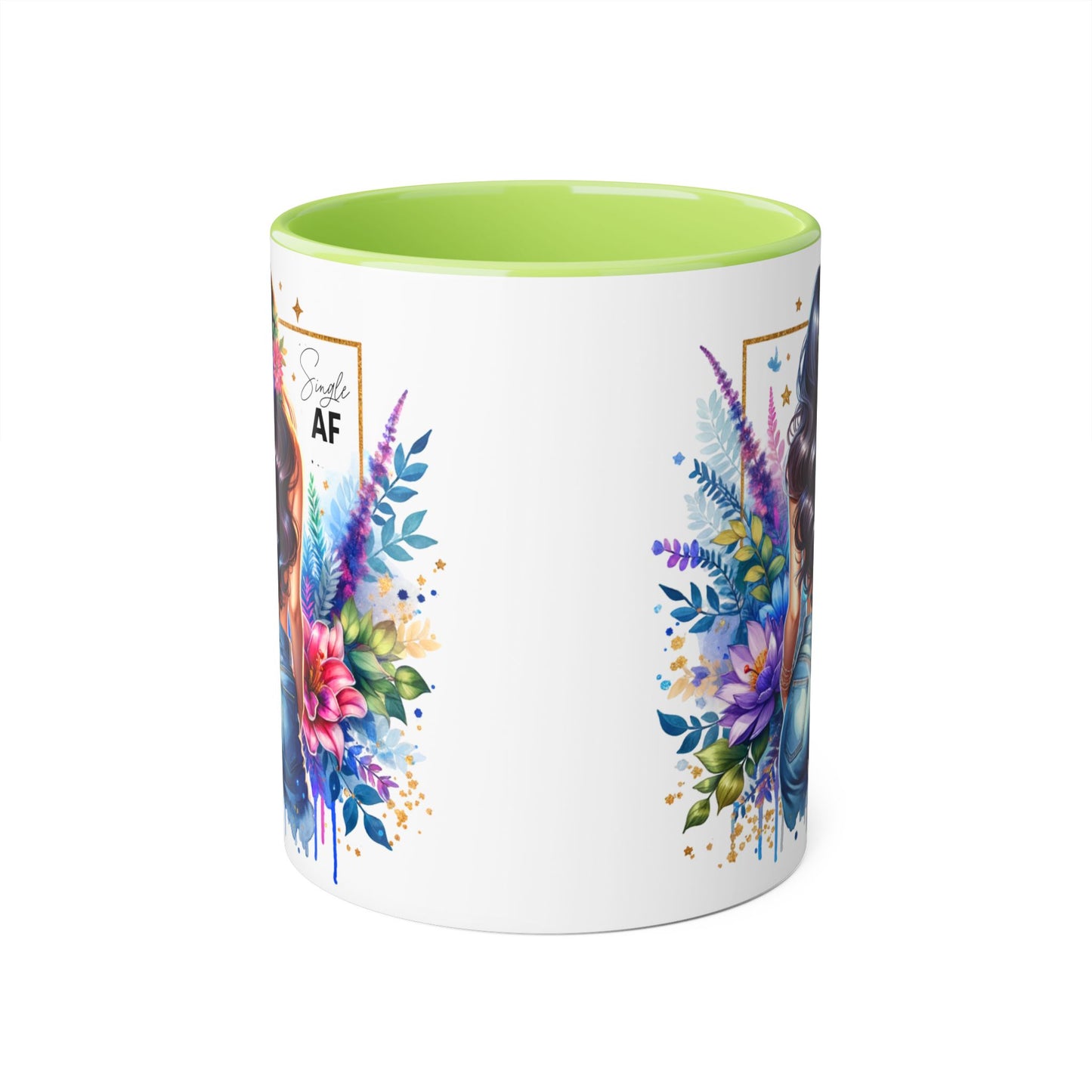 Single AF Vibrant Floral Accent Mug, Coffee Cup for Her, Gift for Friends, Inspirational Kitchen Decor, Unique Art Mug, Stylish Drinkware