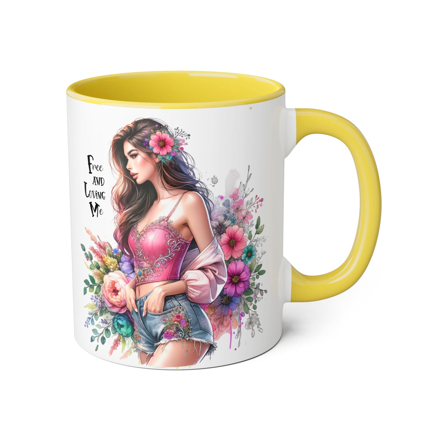 Bohemian Floral Accent Mug, 11oz Coffee Cup, Artisanal Drinkware, Perfect Gift for Nature Lovers, Inspirational Quote Mug, Unique Home Decor