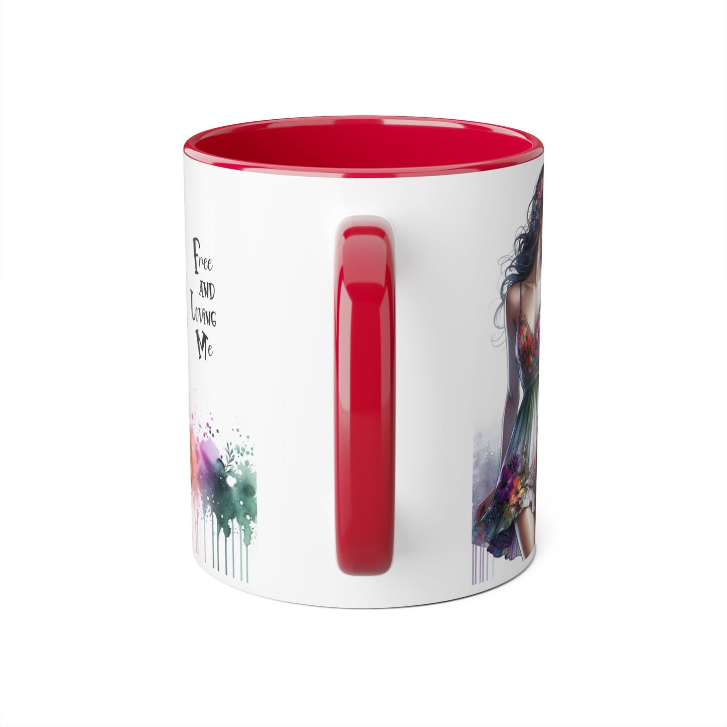 Floral Art Inspirational Coffee Mug, Free and Loving Me, Gift for Her, Colorful Drinkware, Boho Mug, Artistic Tea Cup