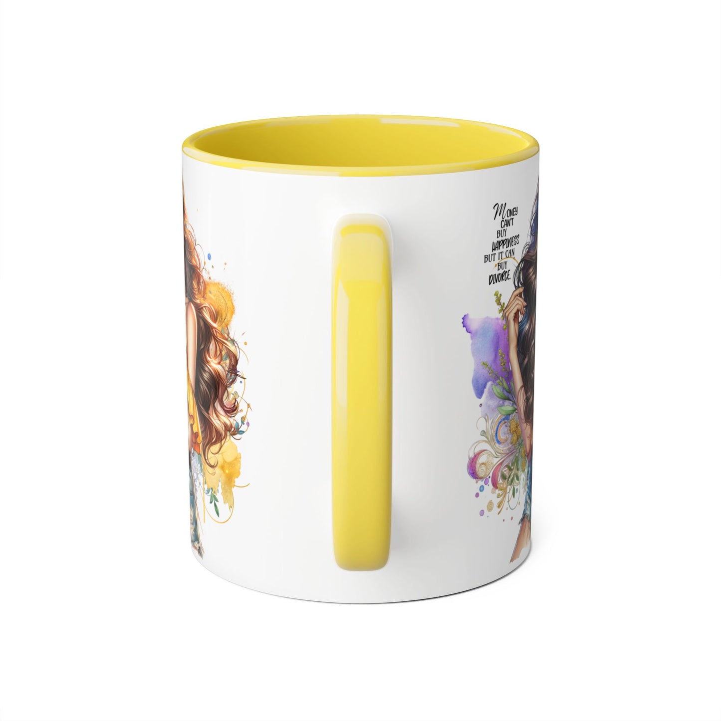 Money Can't Buy Happiness But It Can Buy Divorce Humoristic Empowering Accent Mug, Inspirational Coffee Cup, Artful Drinkware for Self-Care, Perfect Gift for Birthdays, Motivational Decor