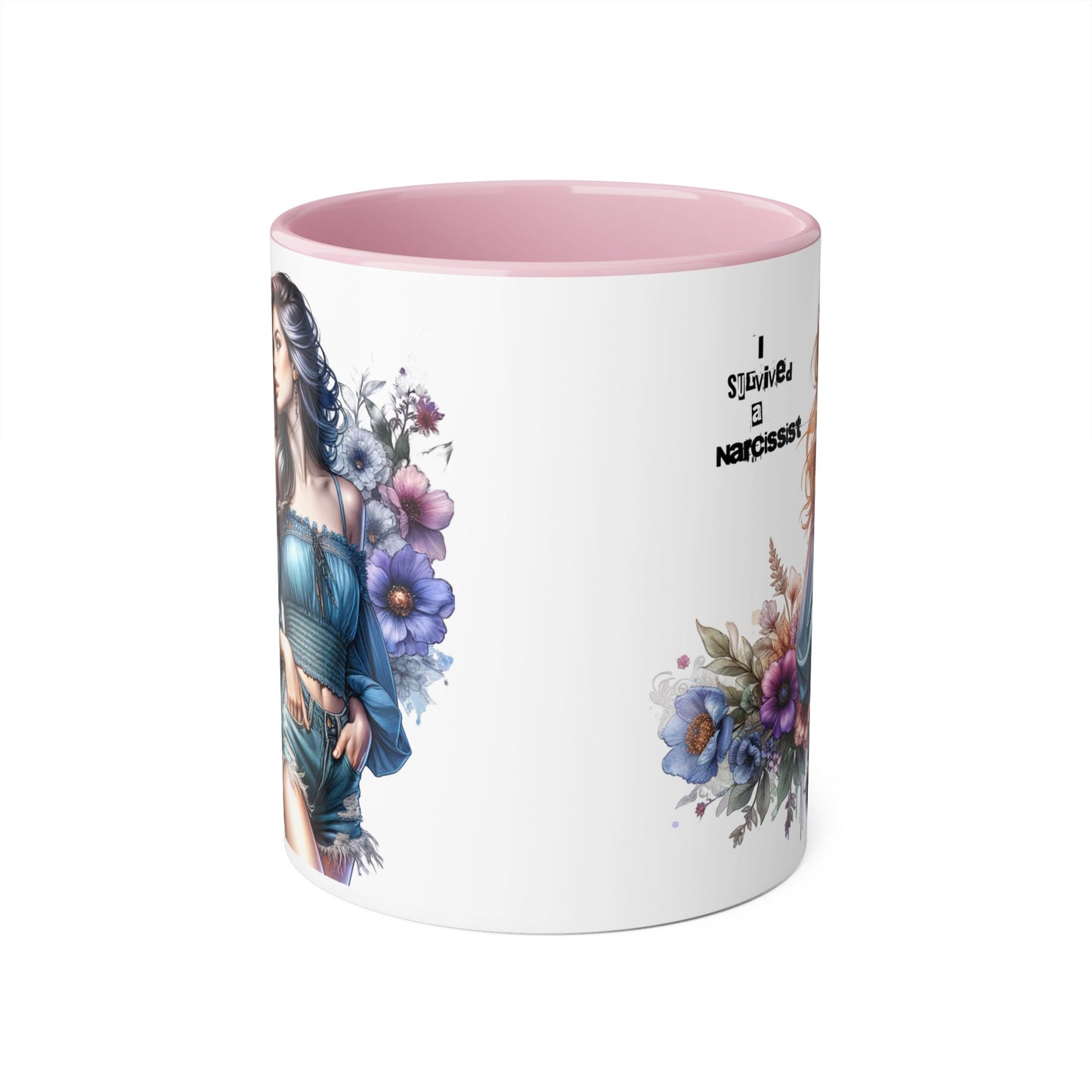 I Survived a Narcissist Accent Mug, Inspirational Coffee Cup, Unique Gift for Survivors, Floral Design, Self-Care Drinkware