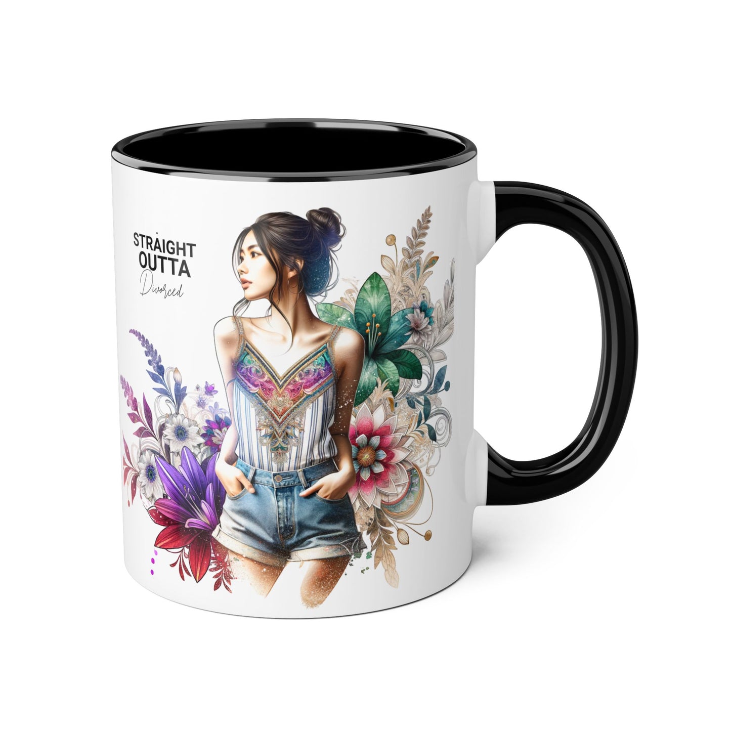 Straight Outta Divorced Humoristic Vibrant Accent Mugs, 11oz - Perfect for Gifts, Home Decor, Coffee Lovers, Birthdays, and Celebrations