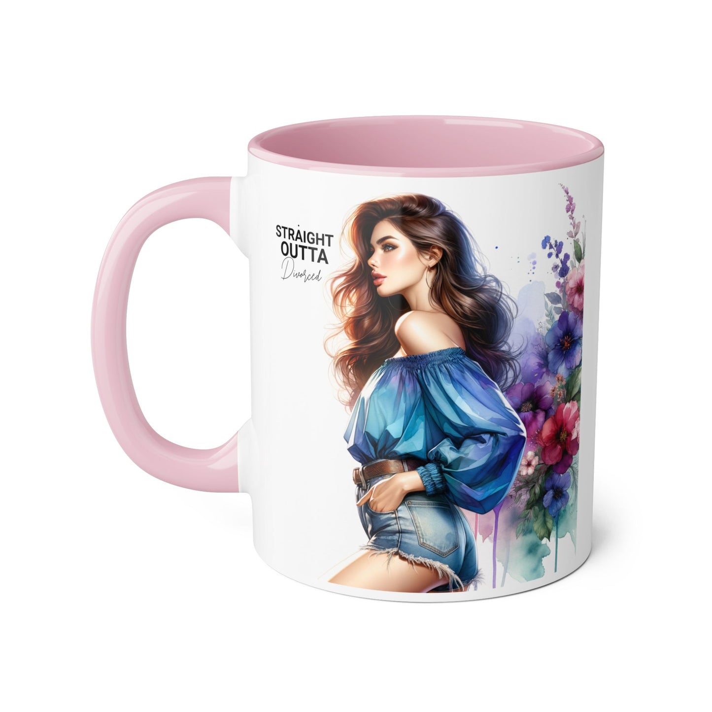 Straight Outta Divorced Humoristic Artistic Accent Mug, Personalized Gift for Coffee Lovers, Floral Design Mug, Straight Outta Mug, Creative Kitchenware, Unique Home Decor