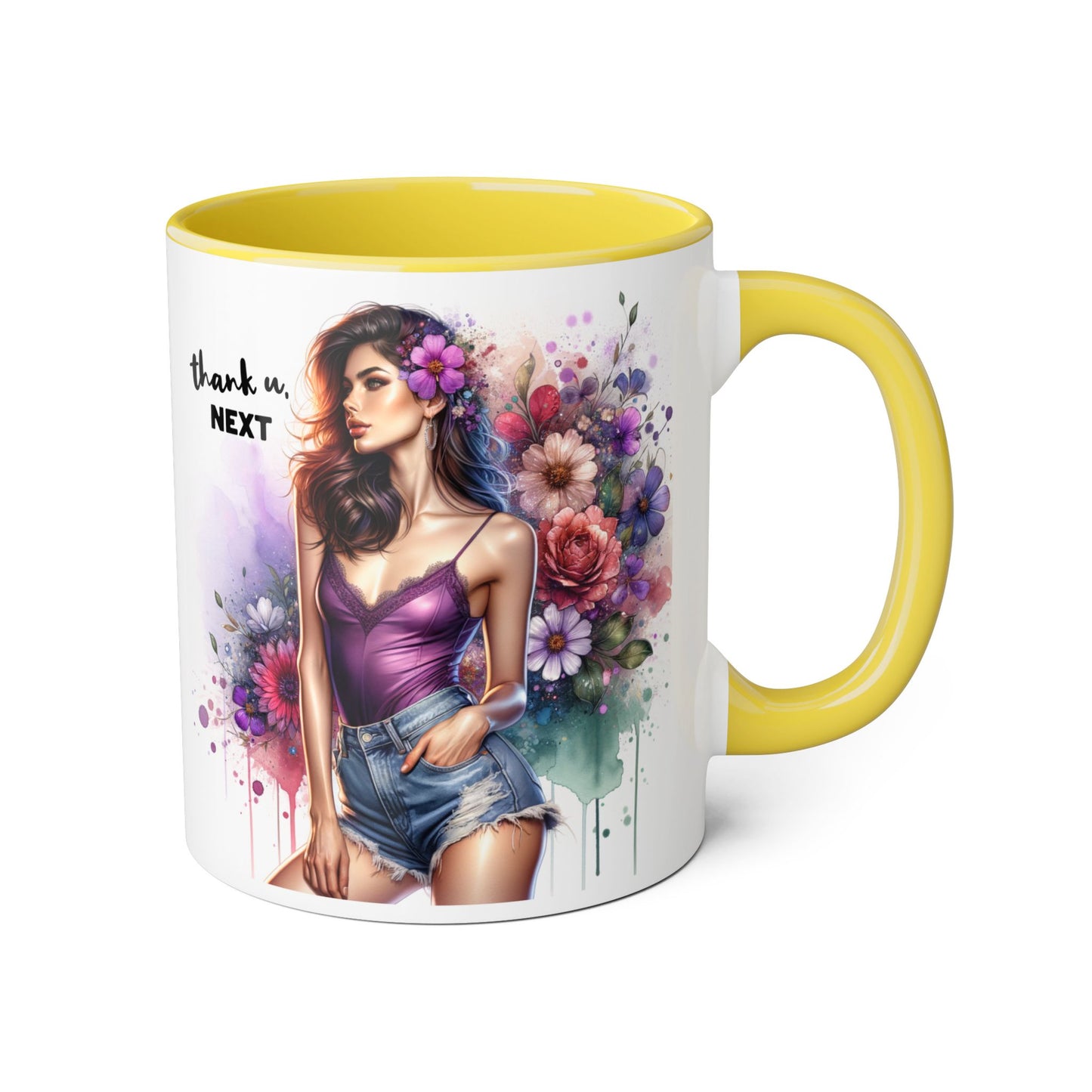 Thank U, Next Floral Accent Coffee Mug with Inspirational Quote, Gift for Her, Tea Mug for Friends, Home Decor, Birthday Present