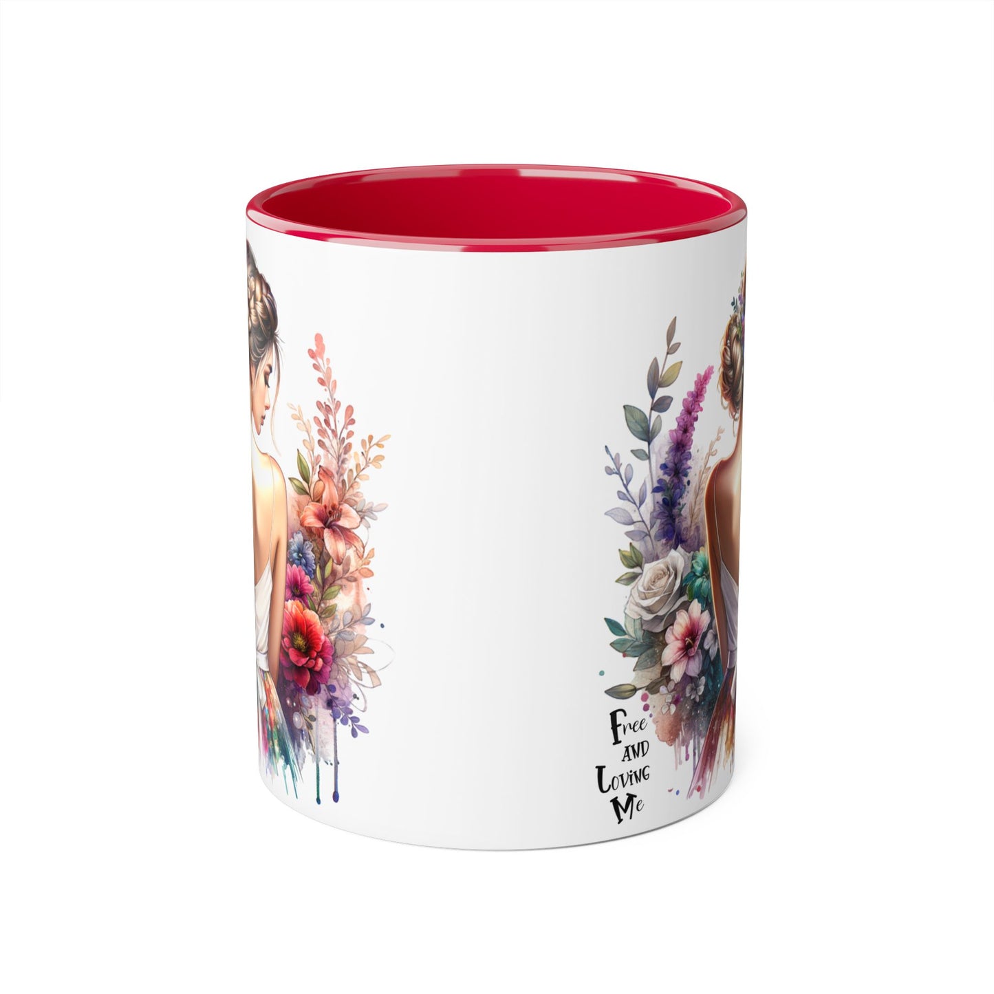 Free and Loving Me Floral Accent Mug, Artistic Coffee Cup, Gift for Mom, Birthday, Mother's Day, Home Decor, Inspirational Mug