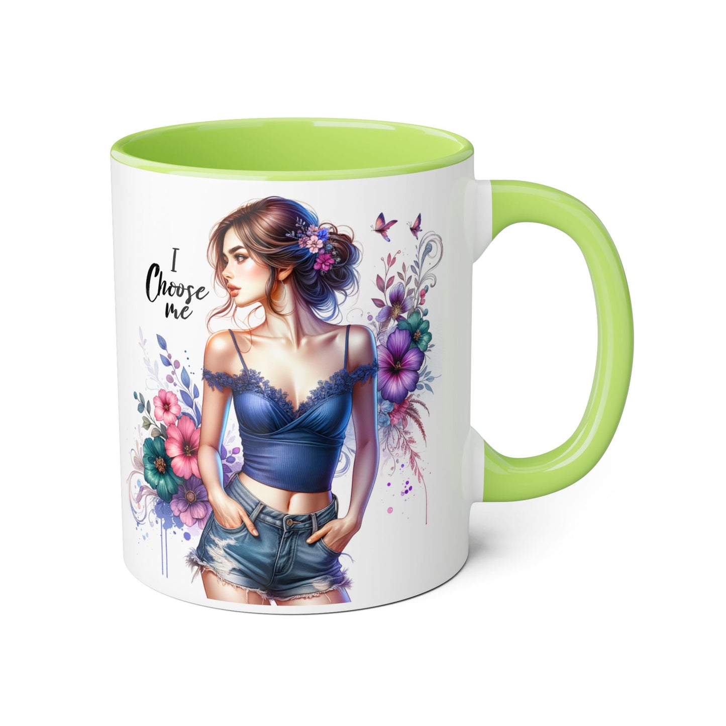 I Choose Me Floral Art Accent Mug, Inspirational Coffee Cup, Gifts for Her, Home Decor, Birthday Present, Self-Care Reminder