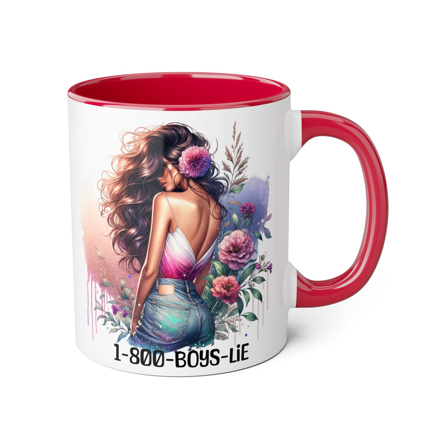 1-800-BOYS-LIE Floral Glam Accent Mug - 11oz Cool Coffee Cup for Stylish Sips, Perfect for Gifts, Parties, or Everyday Use