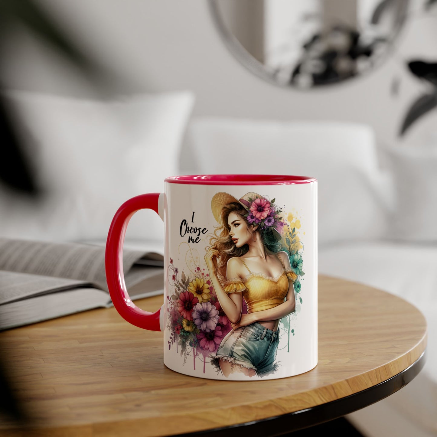 I Choose Me Chic Floral Accent Mug, Inspirational Gift for Her, Coffee Tea Lover, Birthday Present, Colorful Art Mug