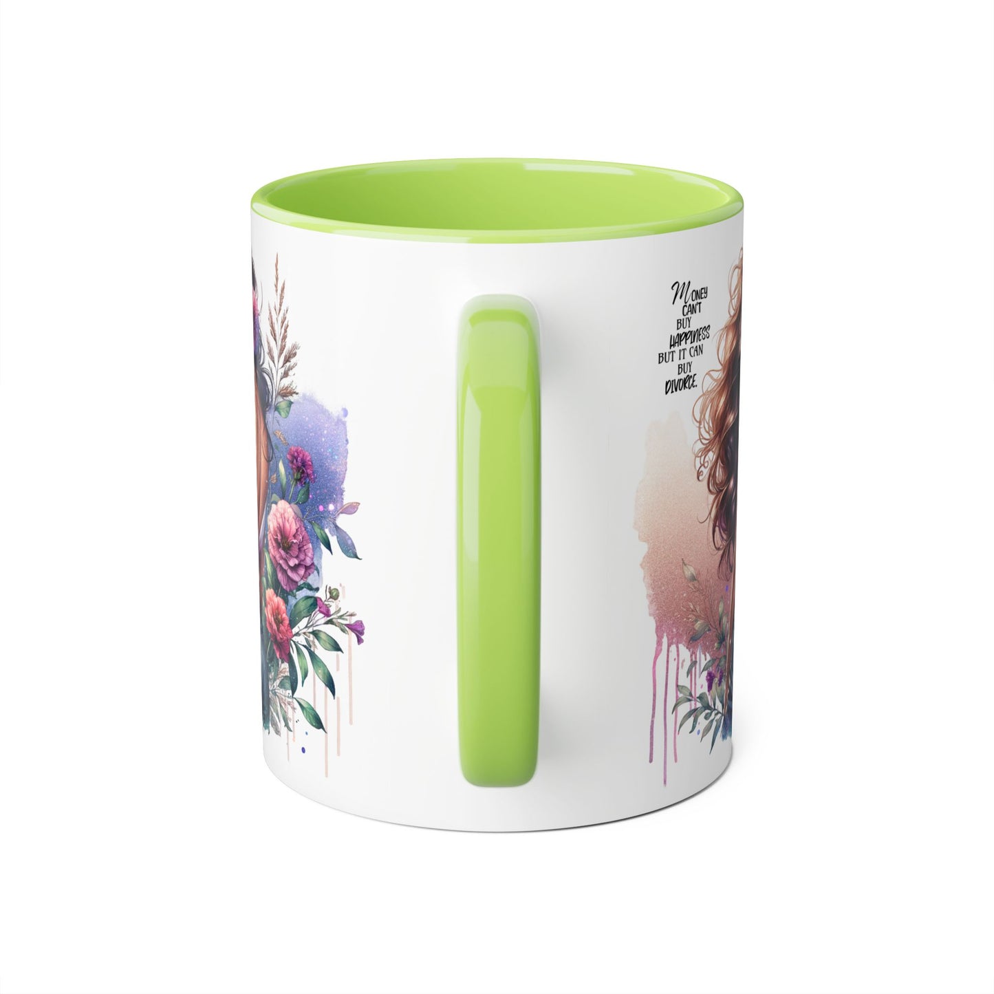 Money Can't Buy Happiness But It Can Buy Divorce Humoristic Elegant Floral Accent Mug, Inspirational Coffee Cup for Women, Motivational Gift, Artful Drinkware for Home & Office