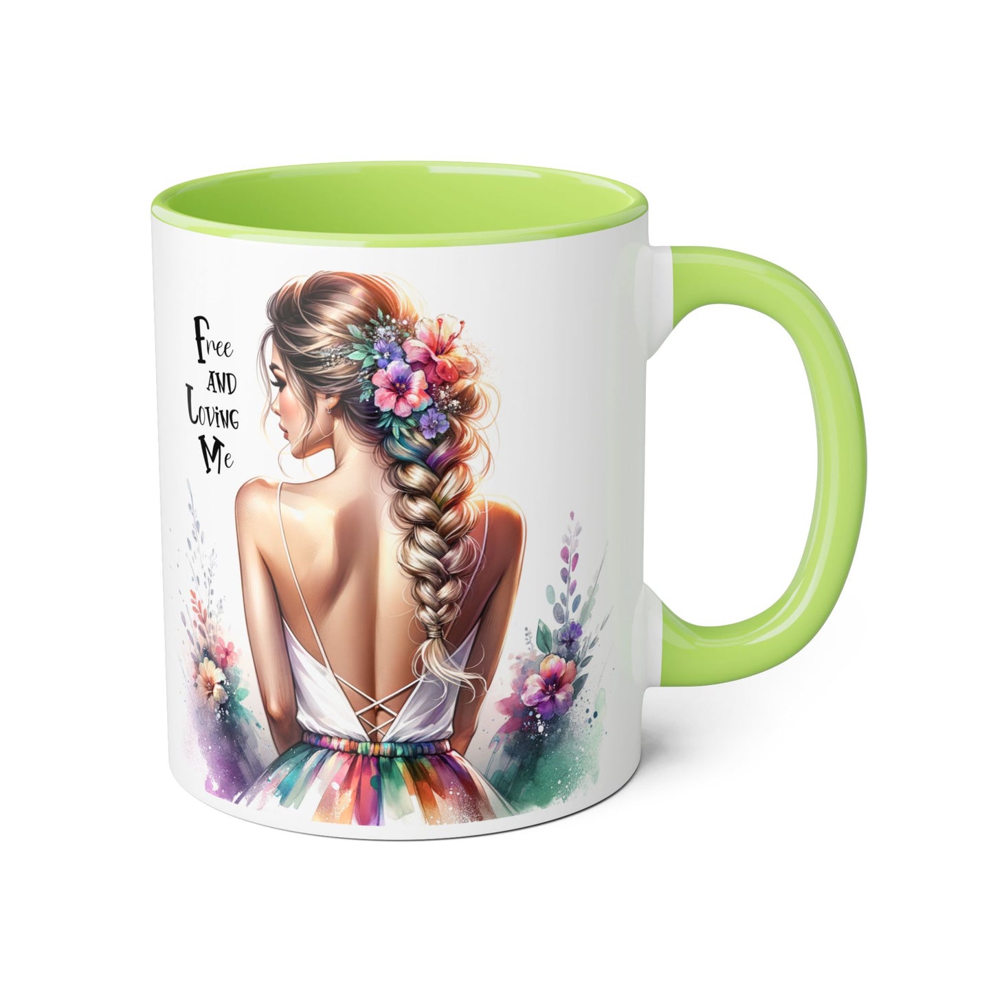 Free and Loving Me Floral Art Accent Mug - Inspirational Drinkware for Home and Gifts, Coffee Mug, Tea Cup, Birthday Present, Motivational Quote