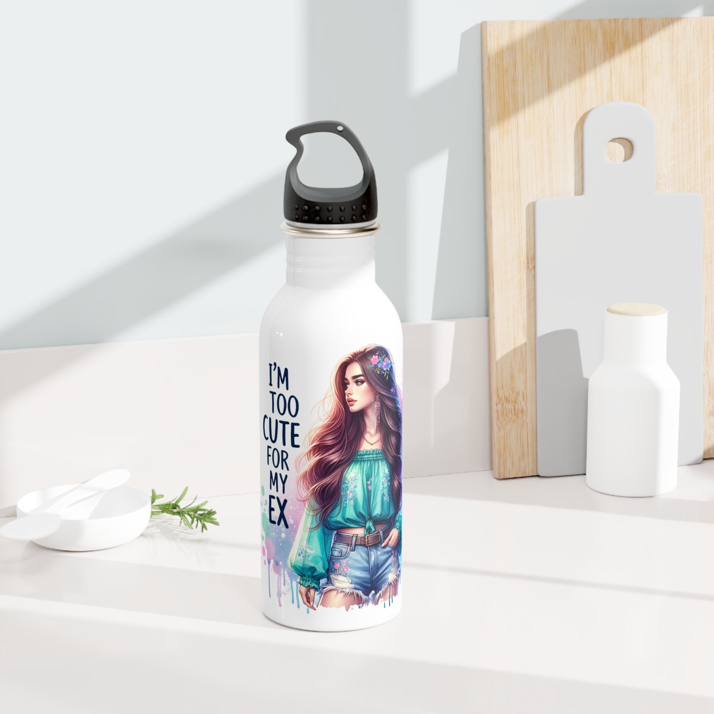 I'm Too Cute For My Ex Water Bottle | Stainless Steel Motivational Drinkware for Fitness, Gifts for Her, Cute Girl's Hydro Flask Alternative