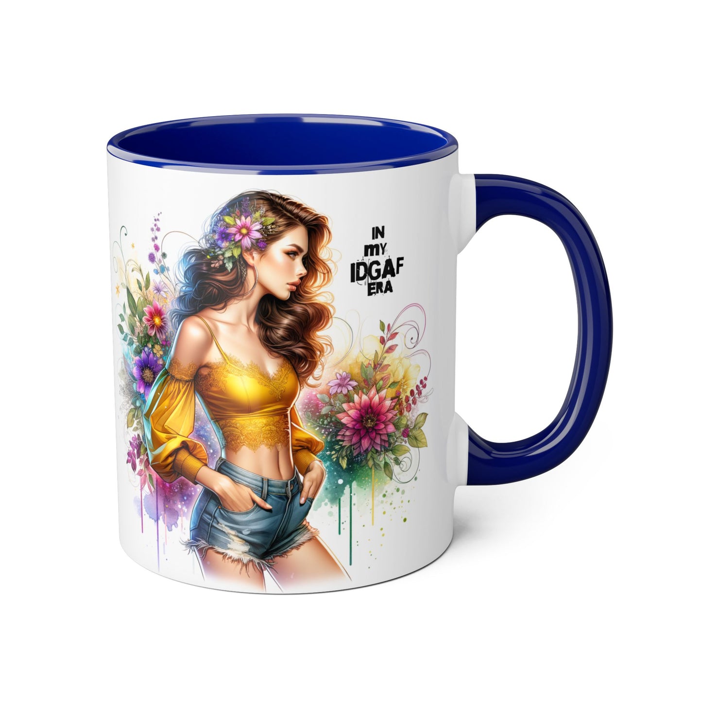 Edgy Floral Accent Mug, Inspirational Coffee Cup, Unique Gift for Her, IDGAF Mug, Boho Style Drinkware