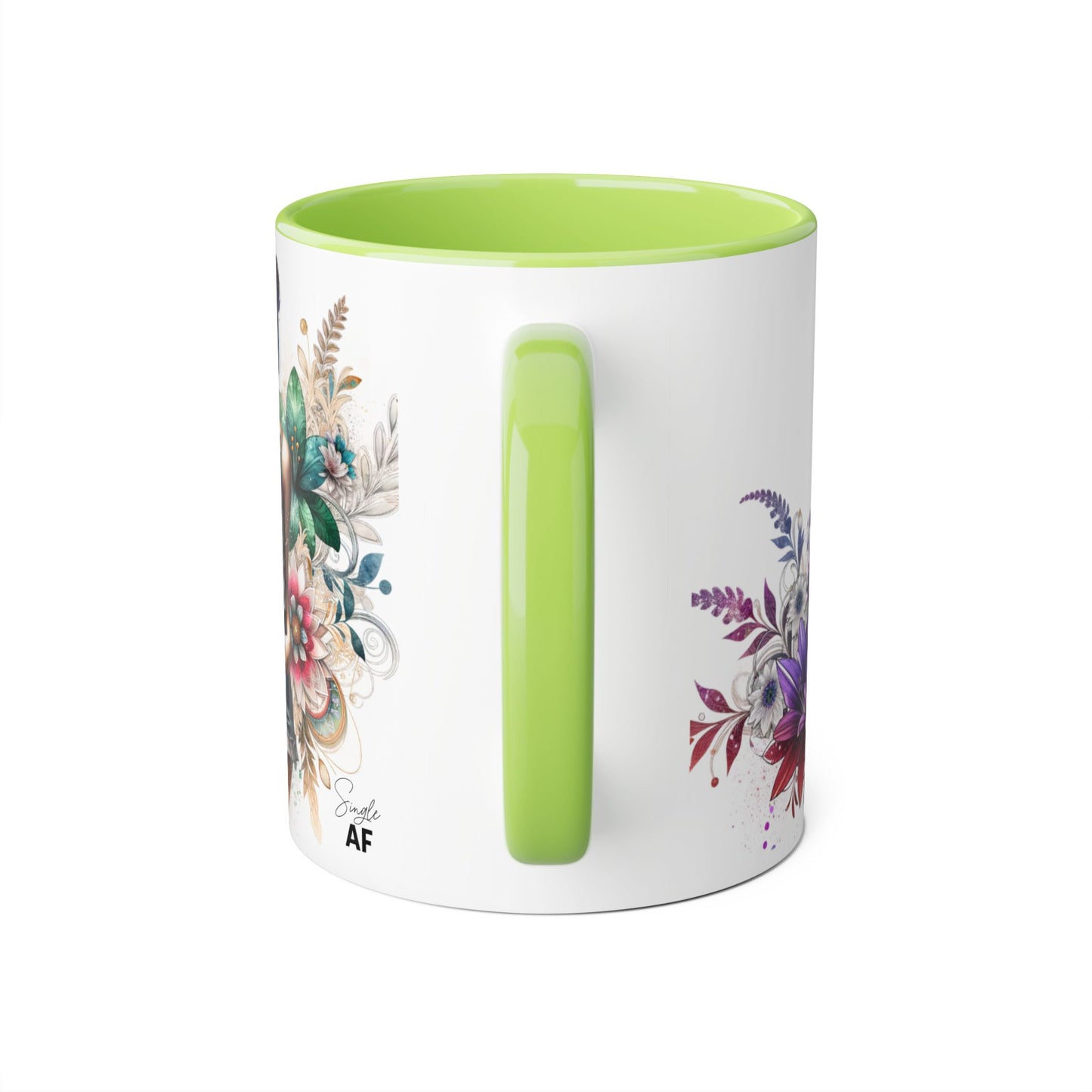 Single AF Boho Flower Accent Mug - Artistic Coffee Cup, Floral Design, Gift for Her, Birthday, Home Decor, Unique Artwork, 11oz