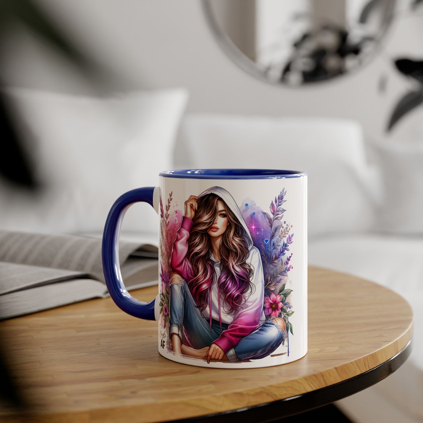 Single AF Stylish Accent Mugs for Coffee Lovers, Floral Art, Inspirational Gift, Appreciation Gift, Home Decor, Unique Mug Design