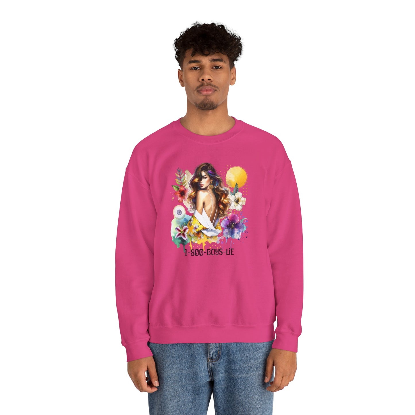 1-800-Boys-Lie Bohemian Floral Crewneck Sweatshirt, Trendy Oversized Sweater, Unique Gift for Her, Cozy Fall Apparel, Birthday & Casual Wear