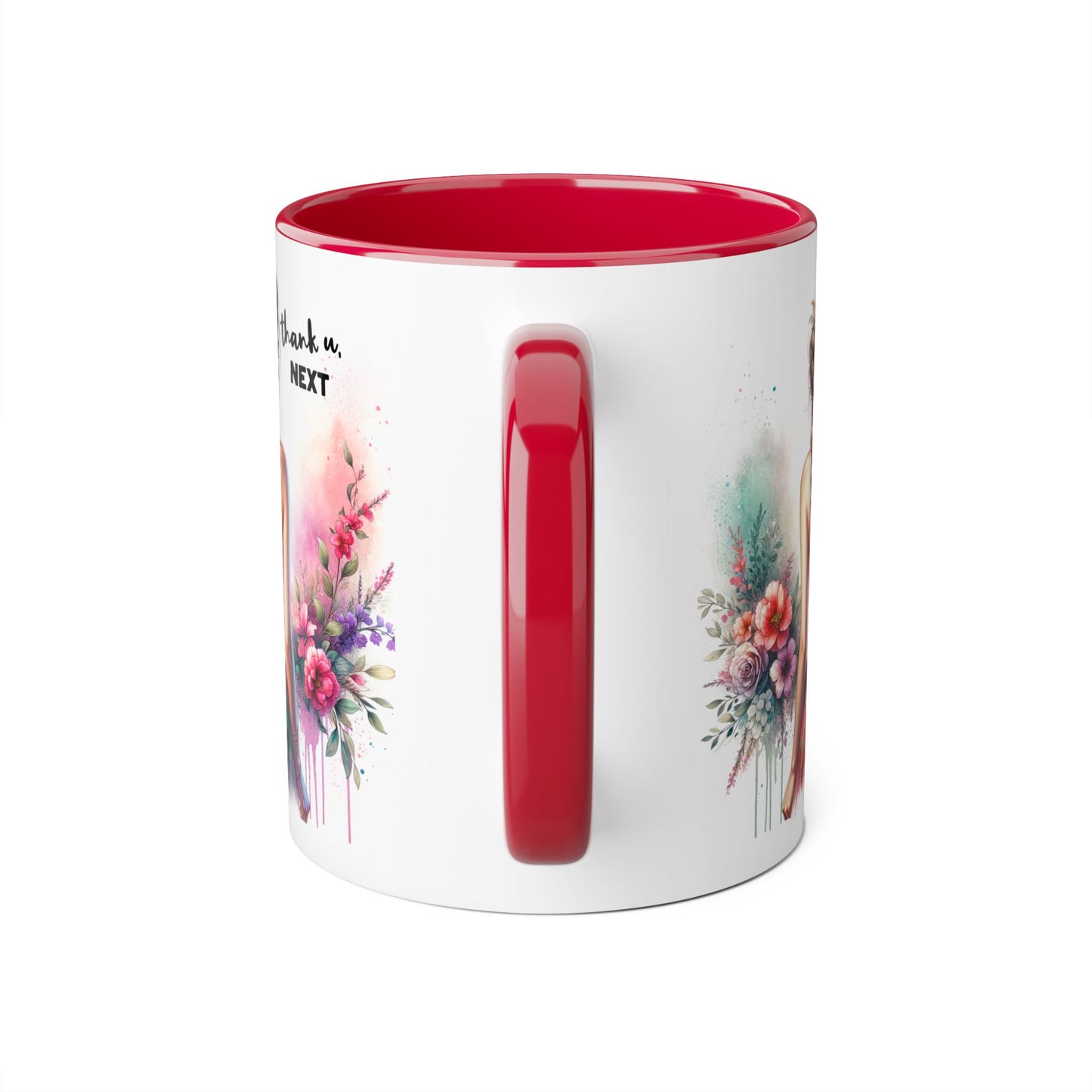 Thank U, Next Artistic Floral Accent Mug, Thank U Next Coffee Cup, Colorful Tea Mug, Gift for Her, Inspirational Art Drinkware