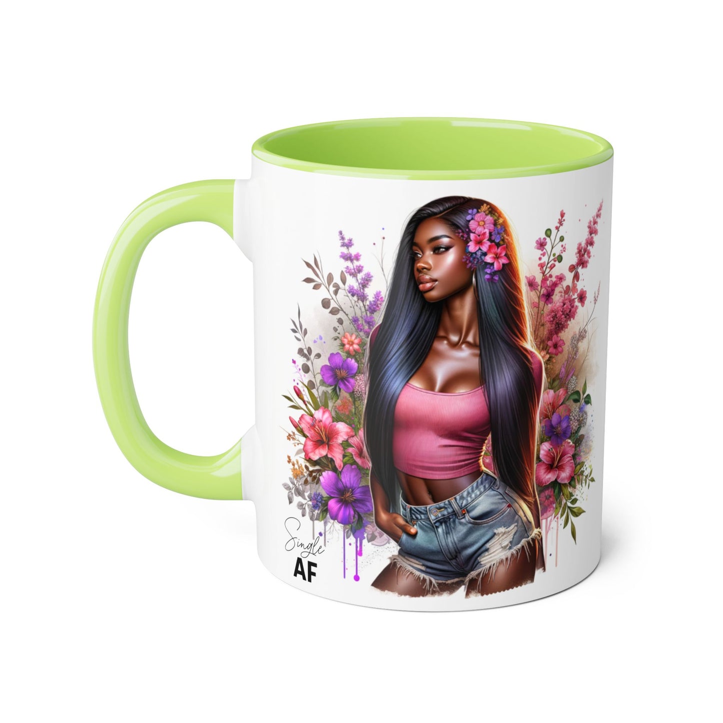 Single AF Floral Portrait Accent Mug, Unique Gift for Coffee Lovers, Home Decor, Self-Care, Birthday, Floral Art Mug, Artistic Coffee Cup