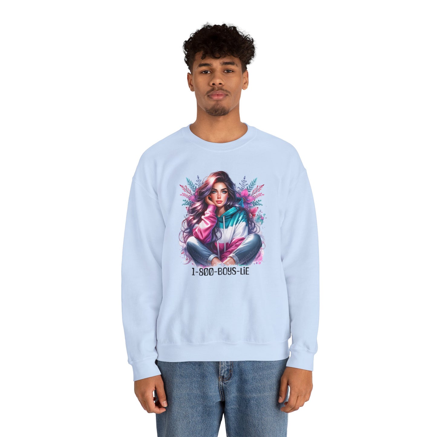 Chic Graphic Crewneck Sweatshirt - 1-800-BOYS-LIE, Cozy Sweatshirt, Fashion Sweatshirt, Casual Wear, Unique Gift, Trendy Outfit