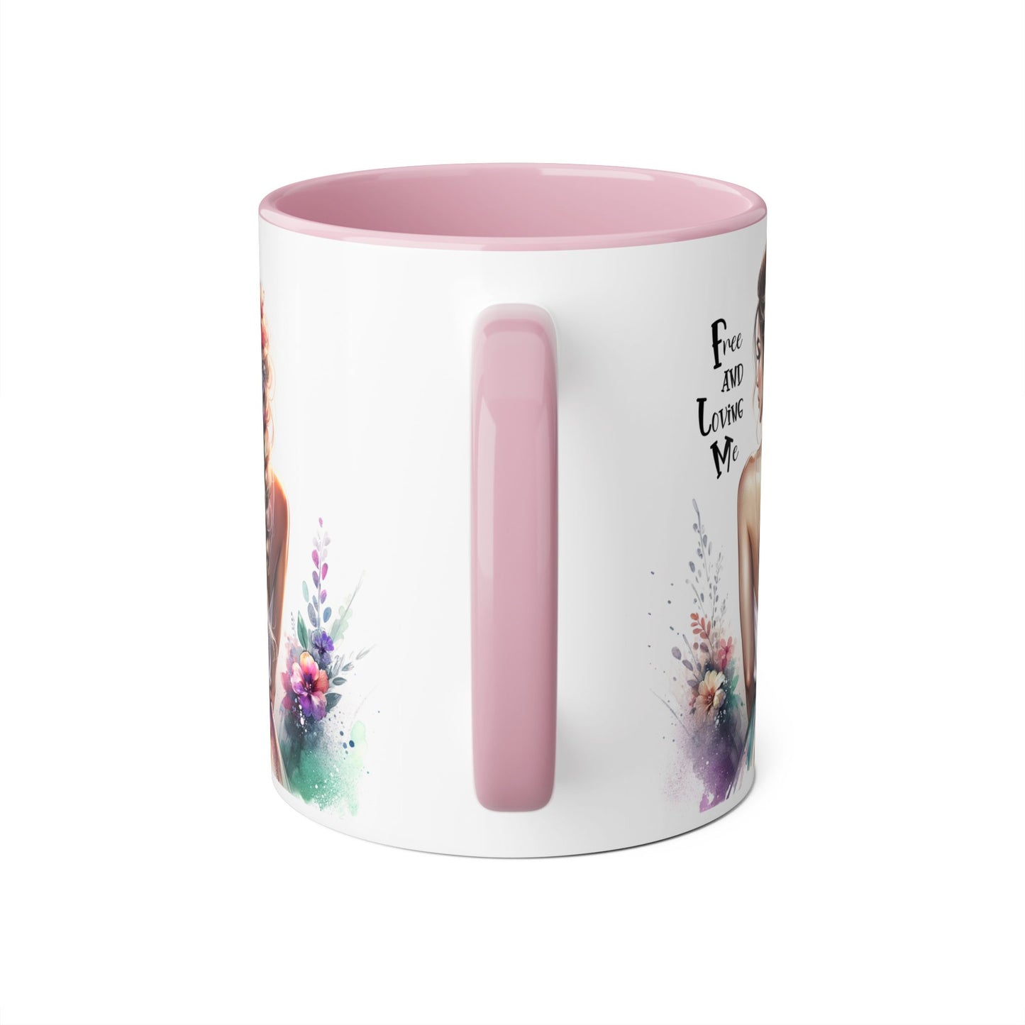 Free and Loving Me Floral Art Accent Mug - Inspirational Drinkware for Home and Gifts, Coffee Mug, Tea Cup, Birthday Present, Motivational Quote