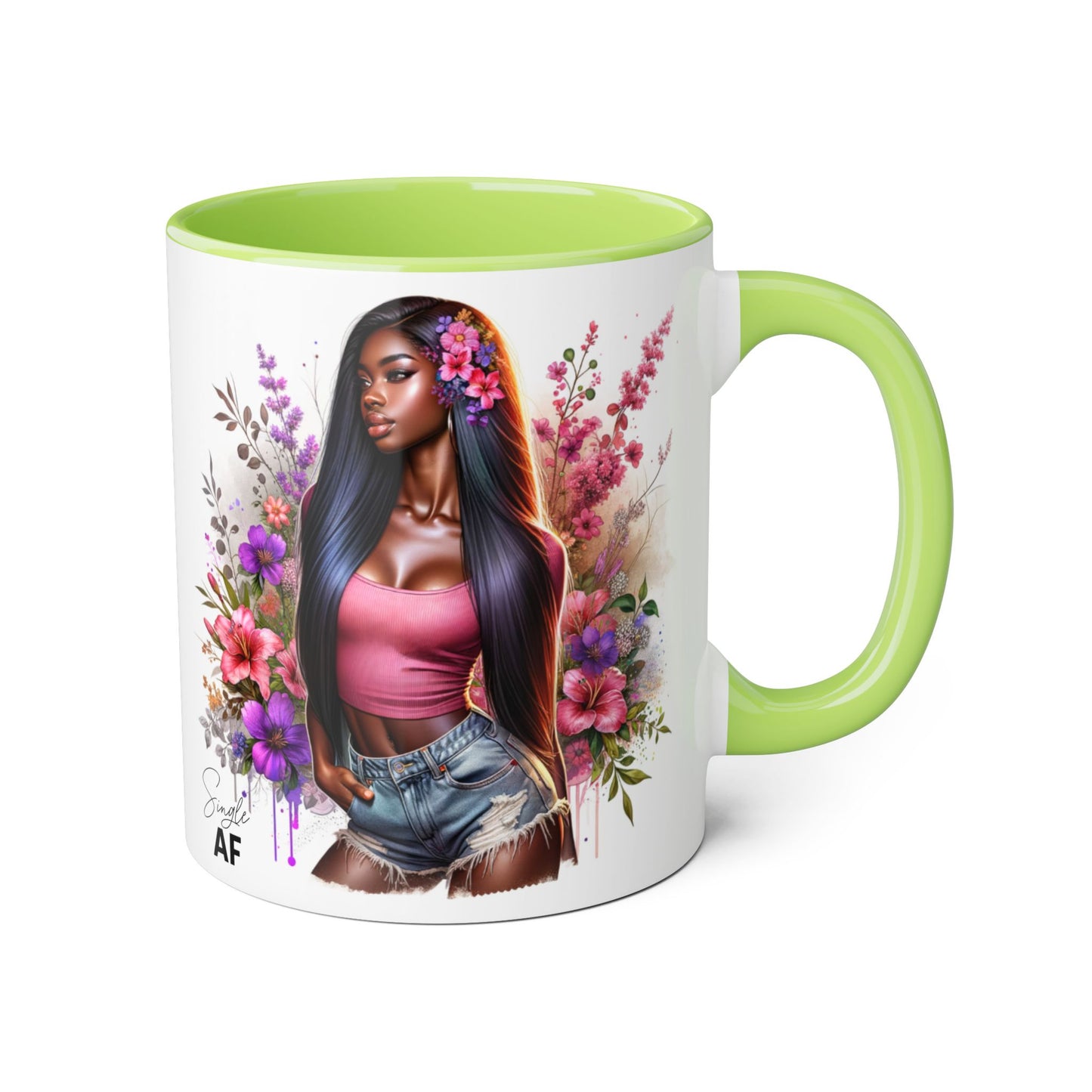 Single AF Floral Portrait Accent Mug, Unique Gift for Coffee Lovers, Home Decor, Self-Care, Birthday, Floral Art Mug, Artistic Coffee Cup