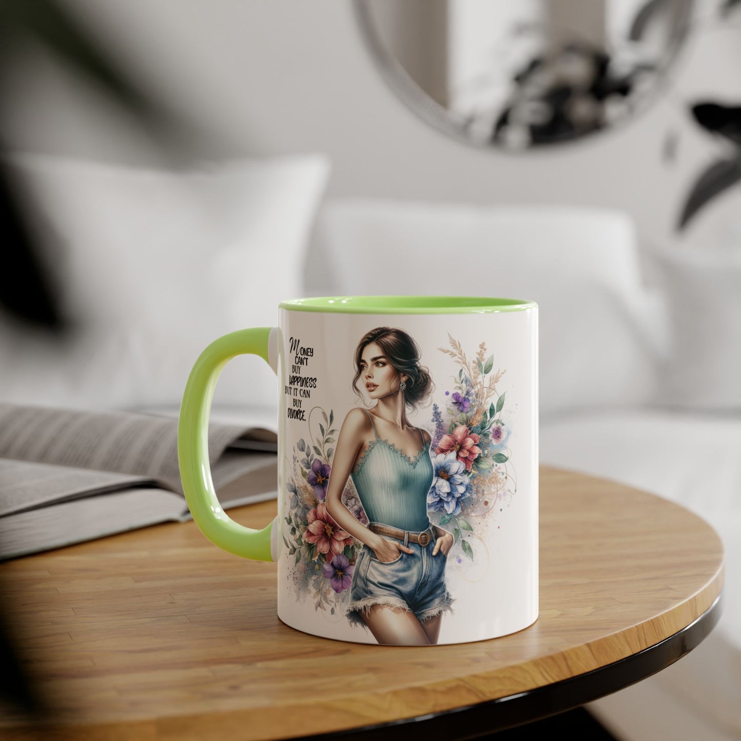 Money Can't Buy Happiness But It Can Buy Divorce Humoristic Inspirational Accent Mugs, Motivational Gift for Women, Floral Coffee Cup, Mother's Day Mug, Women Empowerment Drinkware