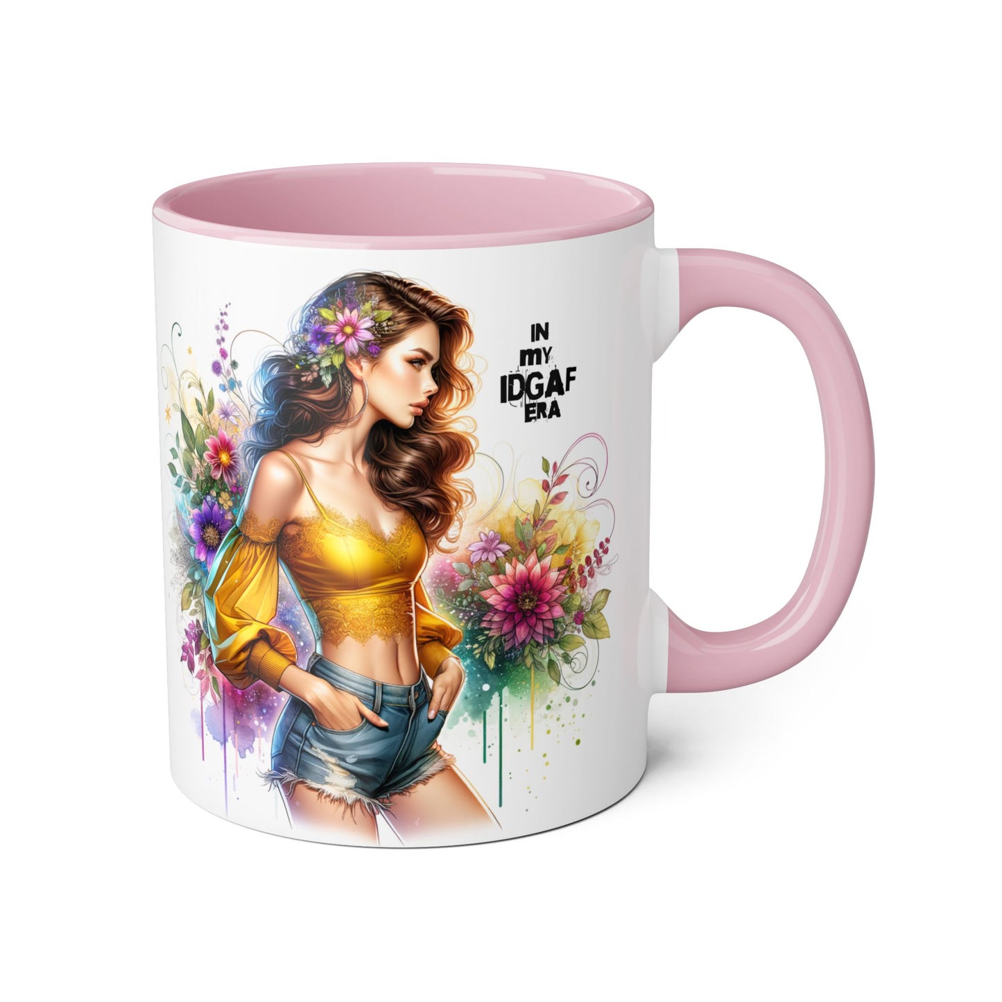Edgy Floral Accent Mug, Inspirational Coffee Cup, Unique Gift for Her, IDGAF Mug, Boho Style Drinkware