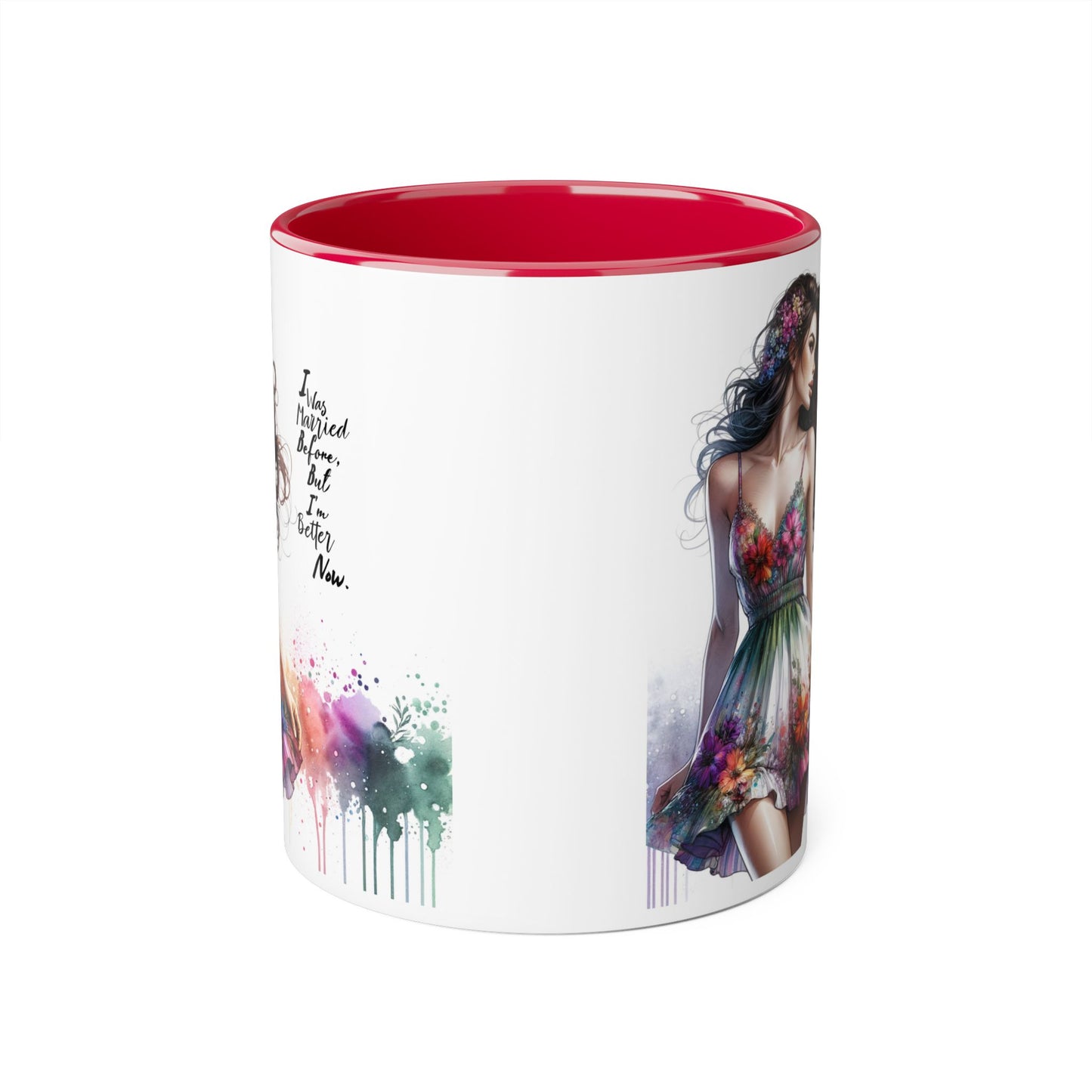 I Was Married Before But I'm Better Now Humoristic Floral Art Accent Mug, Inspirational Coffee Cup, Unique Gift for Her, Spring Decor, Creative Homeware